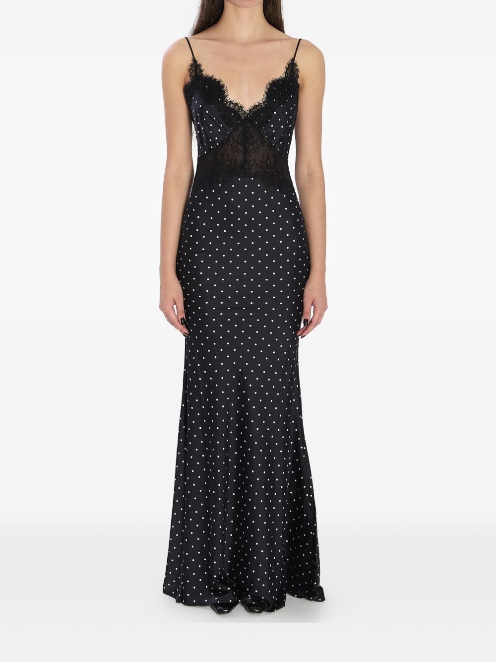 Polka Dot Satin Lace Maxi Dress