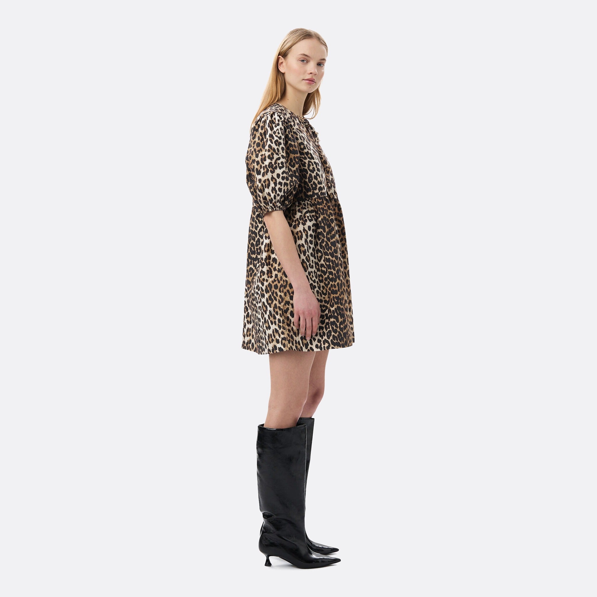 The Leopard Tie-Front Cotton Mini Dress from Ganni