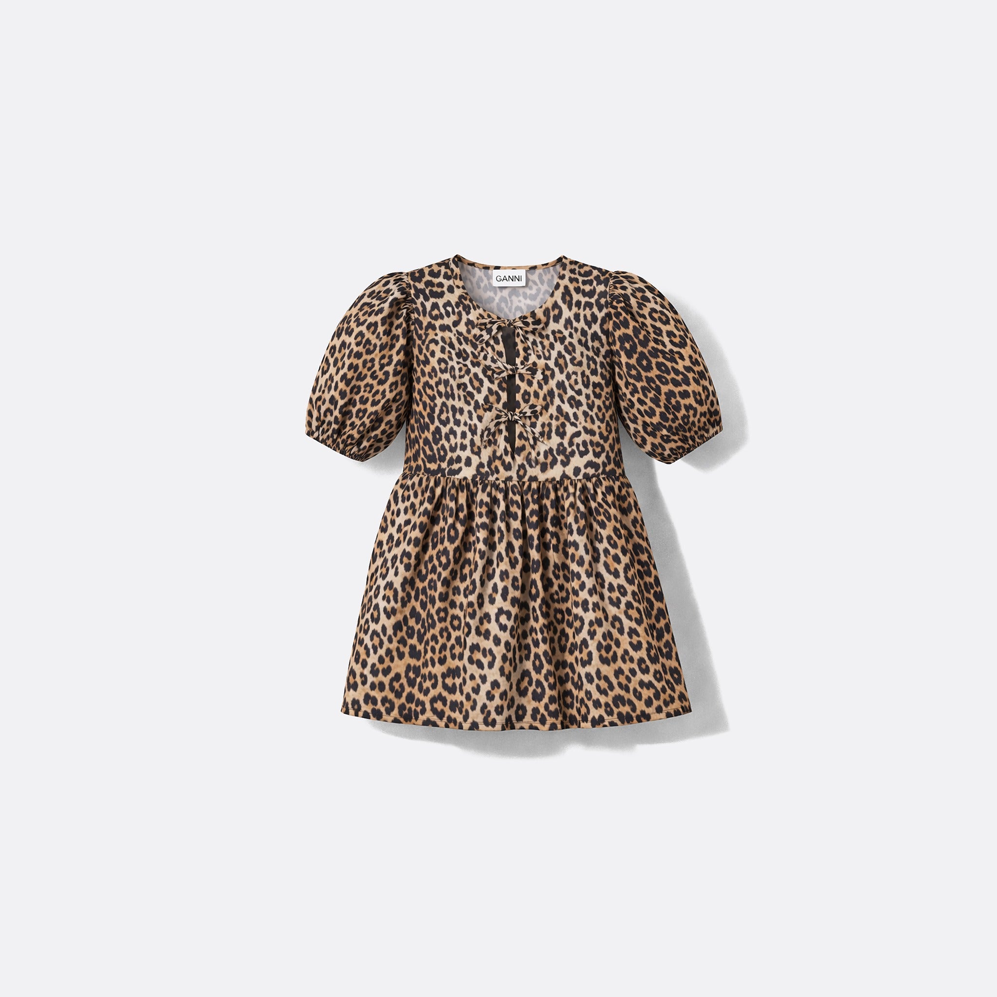 The Leopard Tie-Front Cotton Mini Dress from Ganni