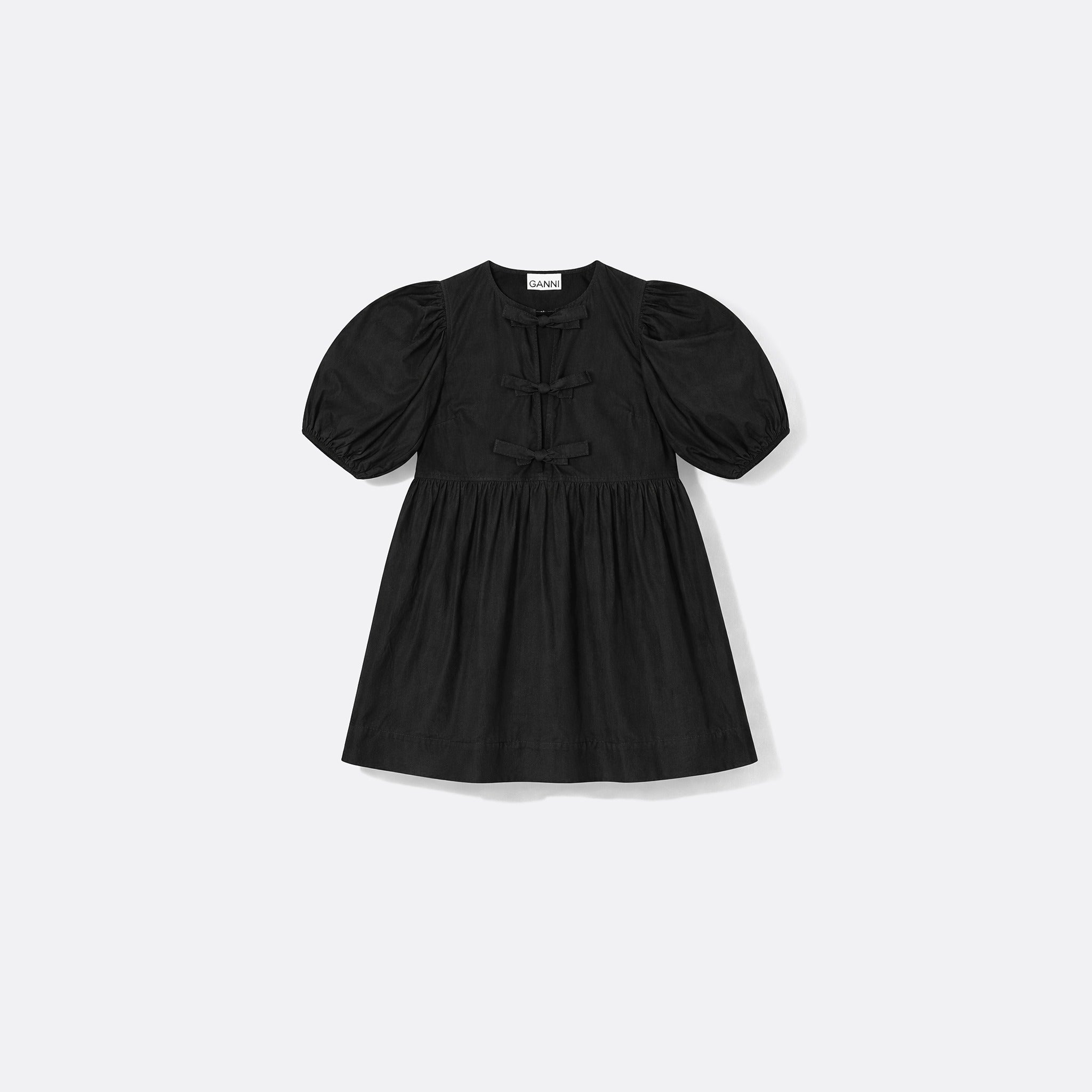 GANNI Tie-Front Poplin Mini Dress in Black