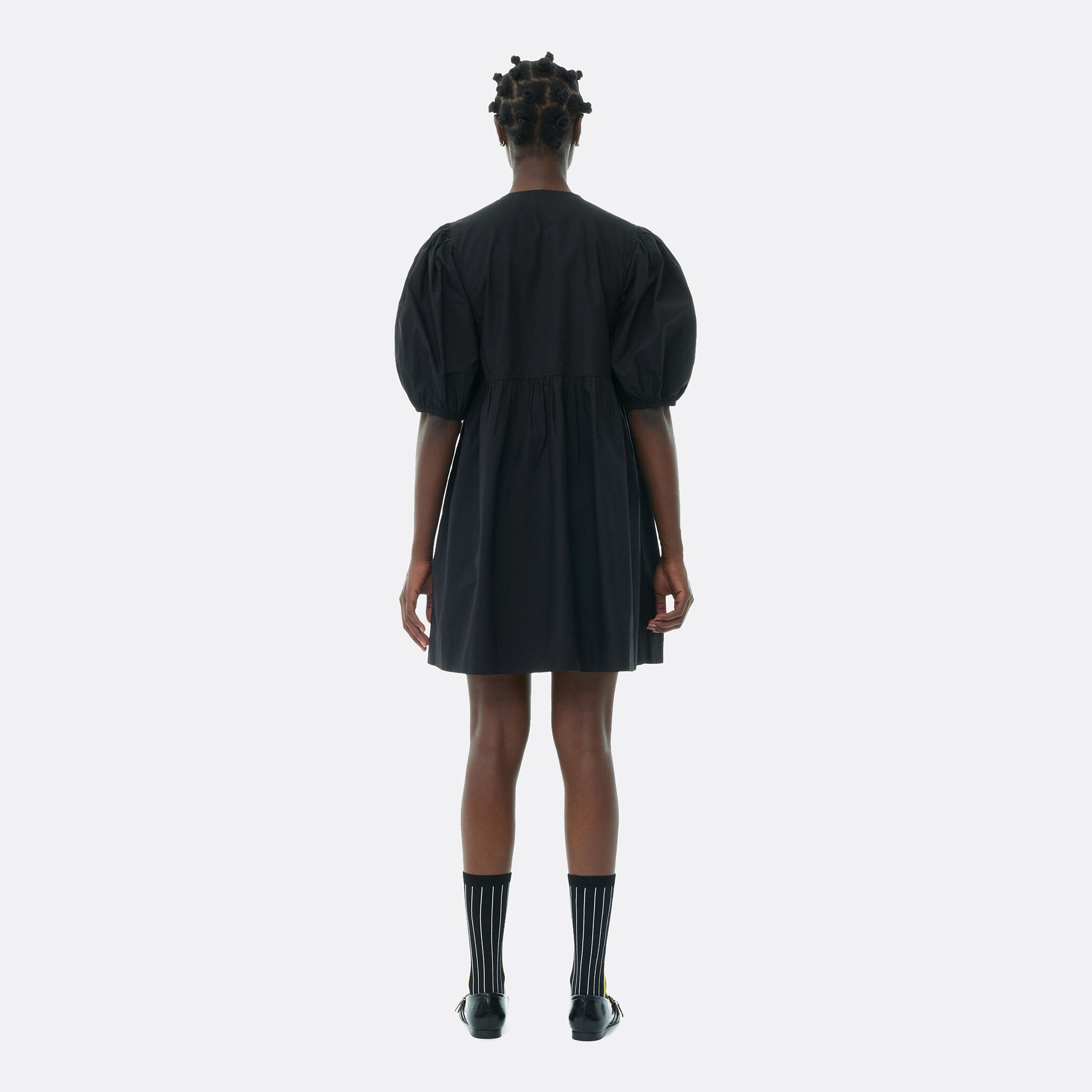 GANNI Tie-Front Poplin Mini Dress in Black