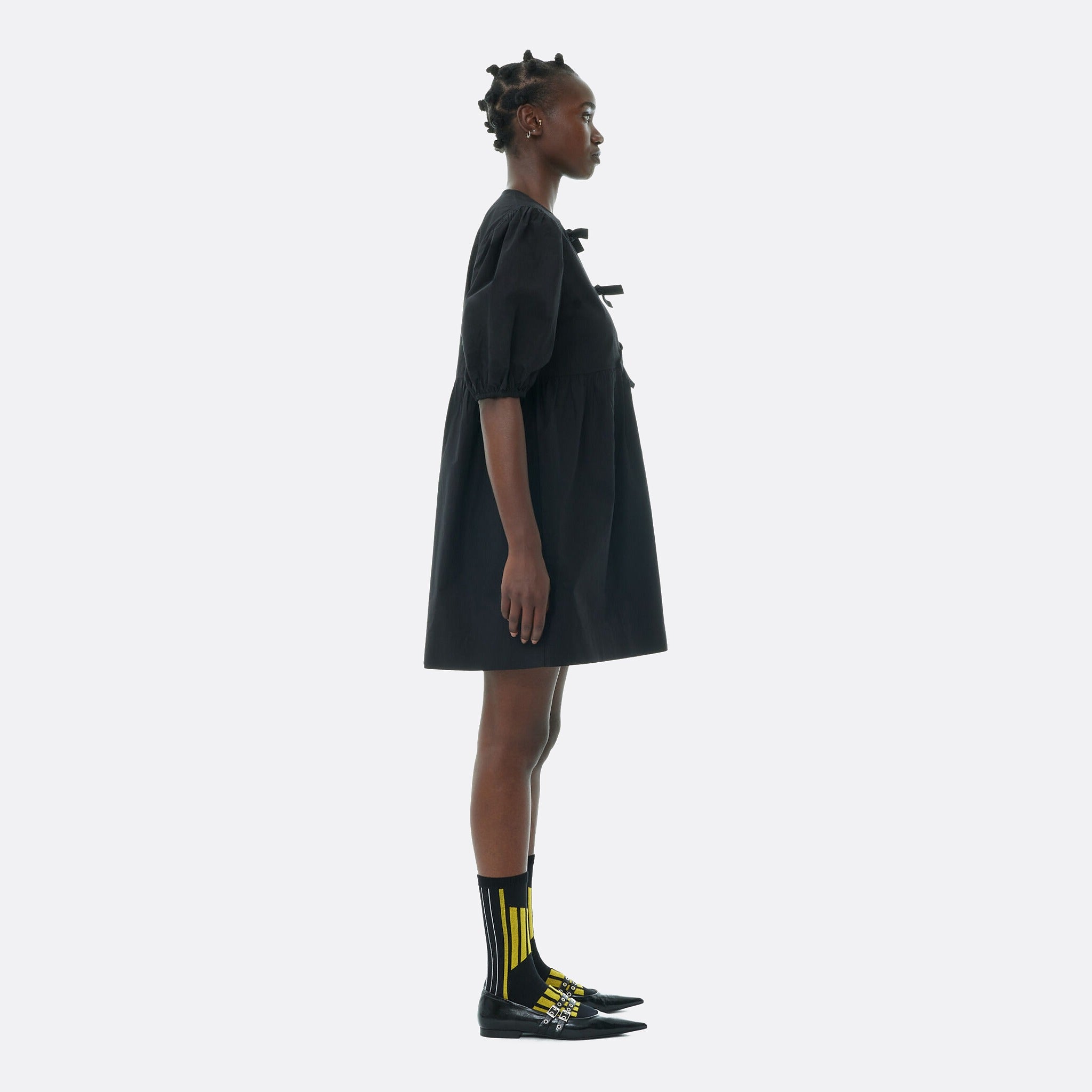 GANNI Tie-Front Poplin Mini Dress in Black