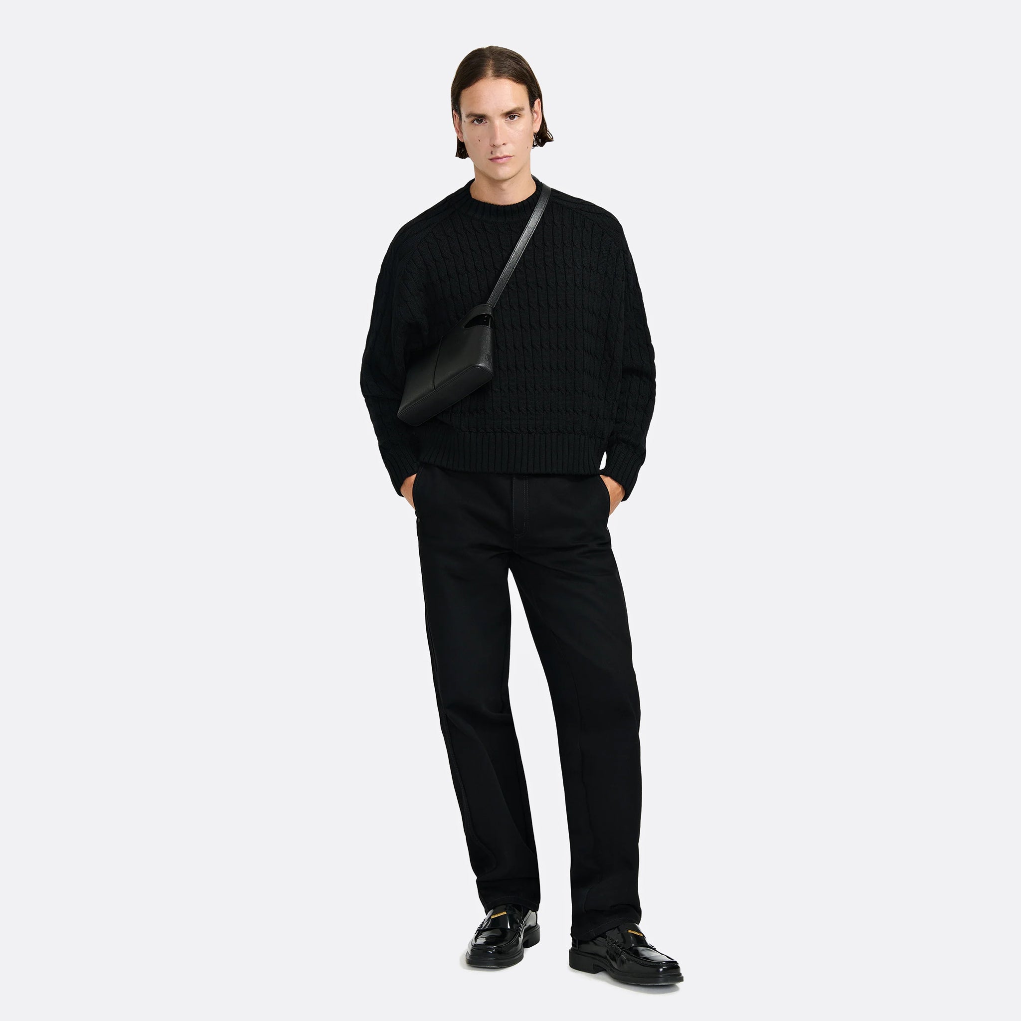 LGN Louis Gabriel Nouchi Cable-Knit Pullover in Black