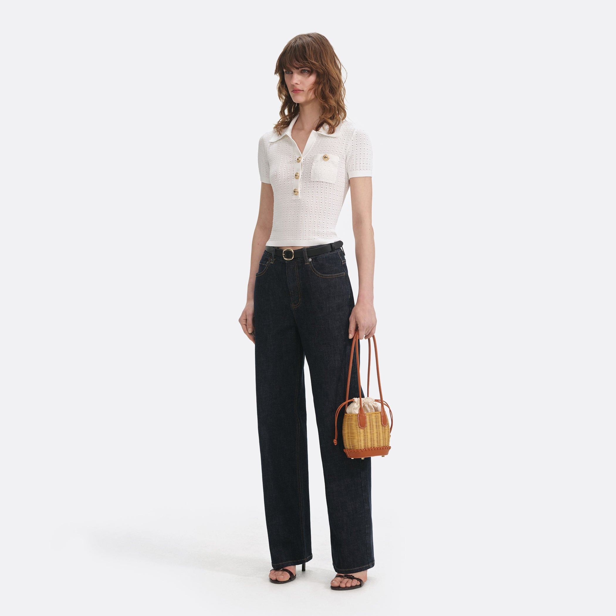 Self-Portrait White Pointelle Knit Top