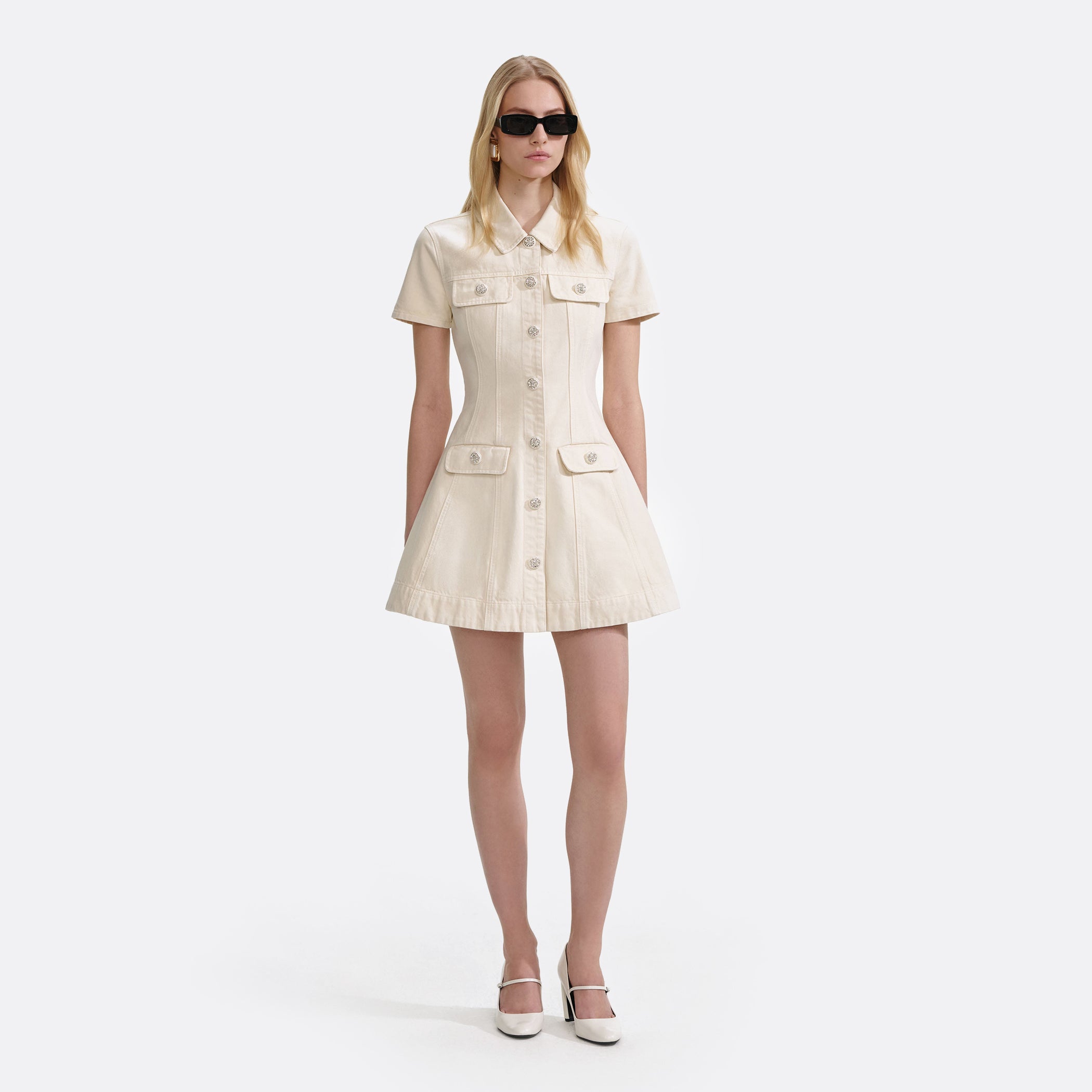 Self-Portrait Collared Denim Mini Dress