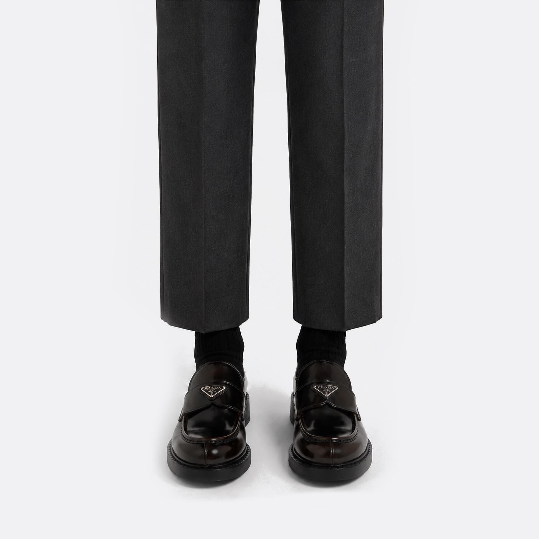 Chocolate Brushed Leather Loafers from Prada