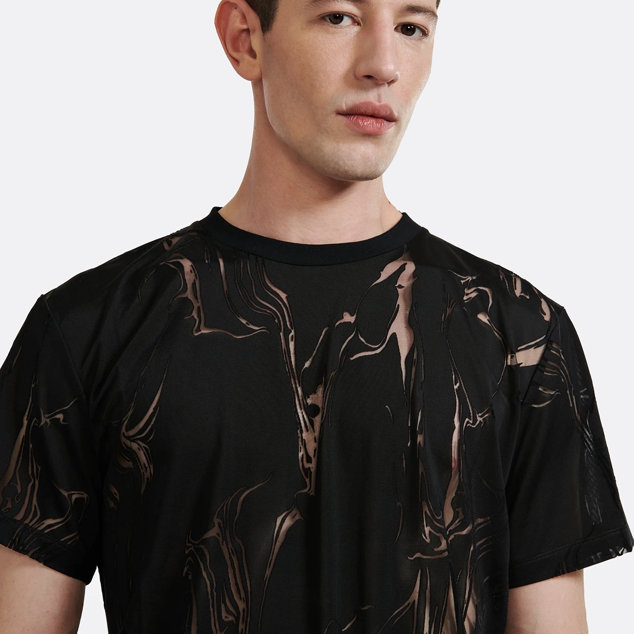 LGN Louis Gabriel Nouchi Marbled Devoured Jersey T-Shirt  in Black
