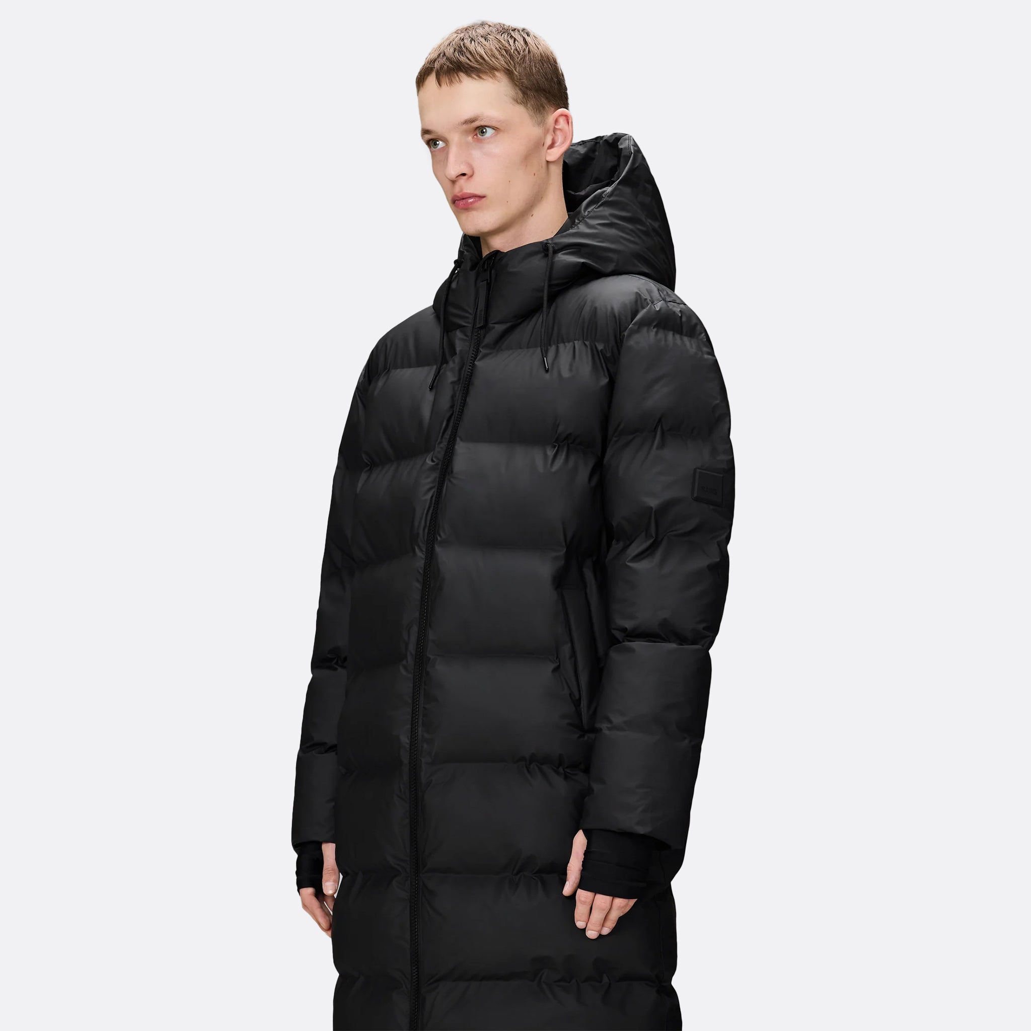 RAINS Alta Longer Puffer Jacket in Black