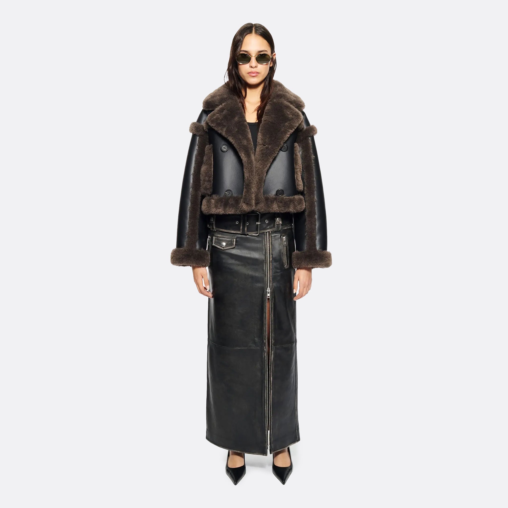 STAND STUDIO Kristy Jacket in Dark Brown and black