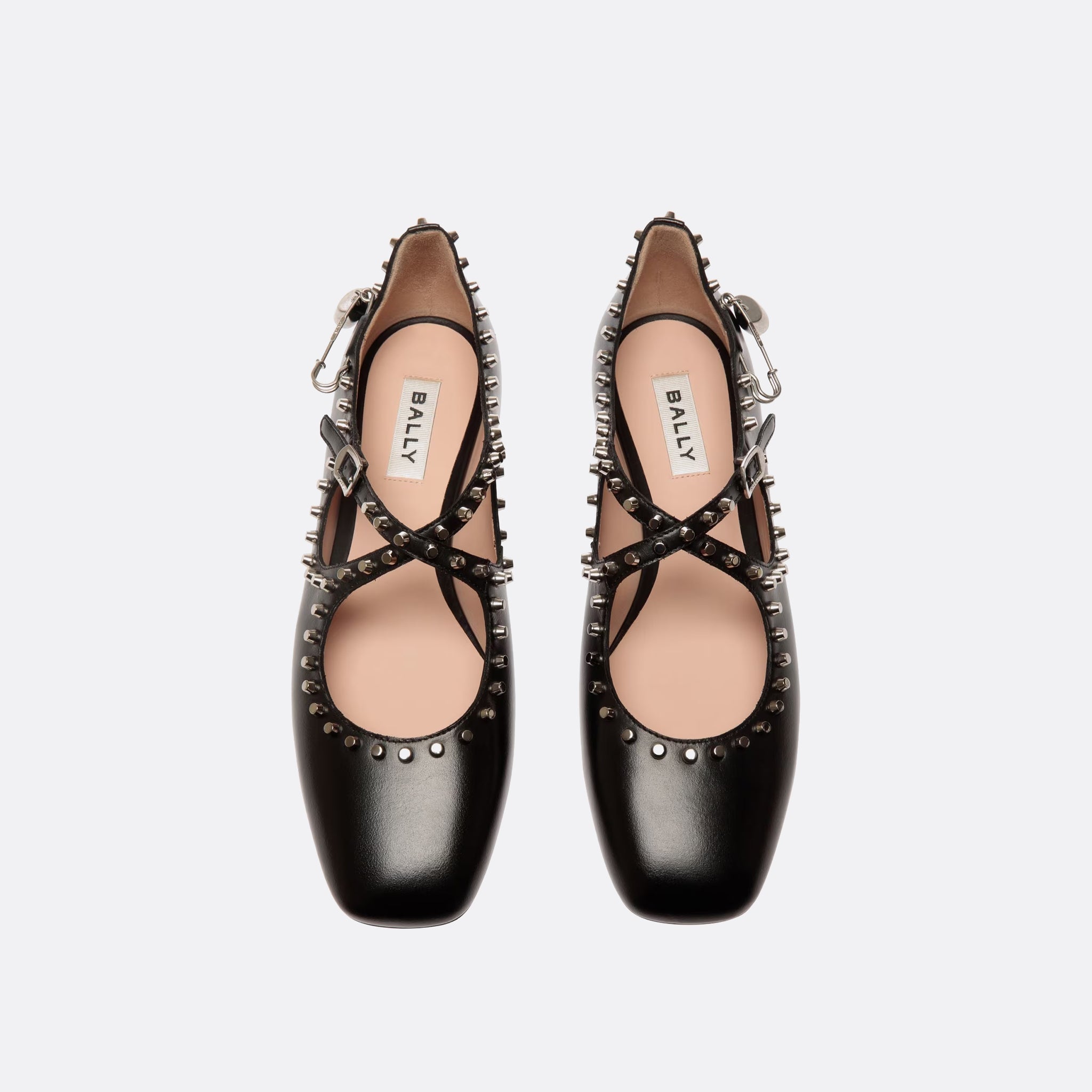 BALLY Ballyrina Flat in Black Leather with Studs