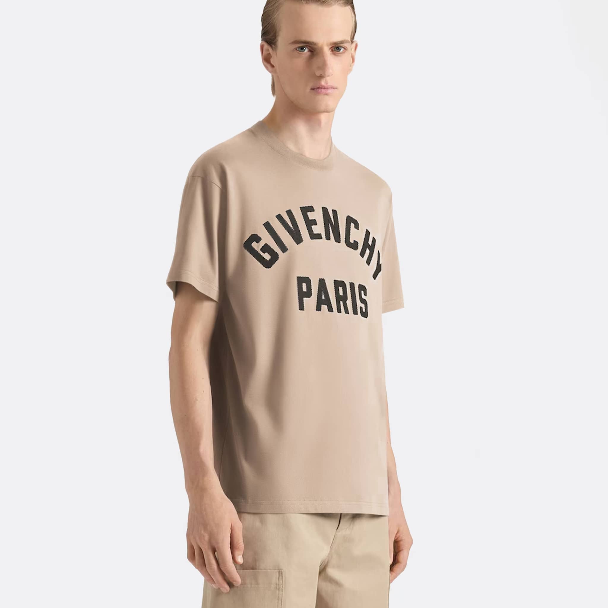 'Givenchy Paris' Cotton T-Shirt from Givenchy in Beige and Black