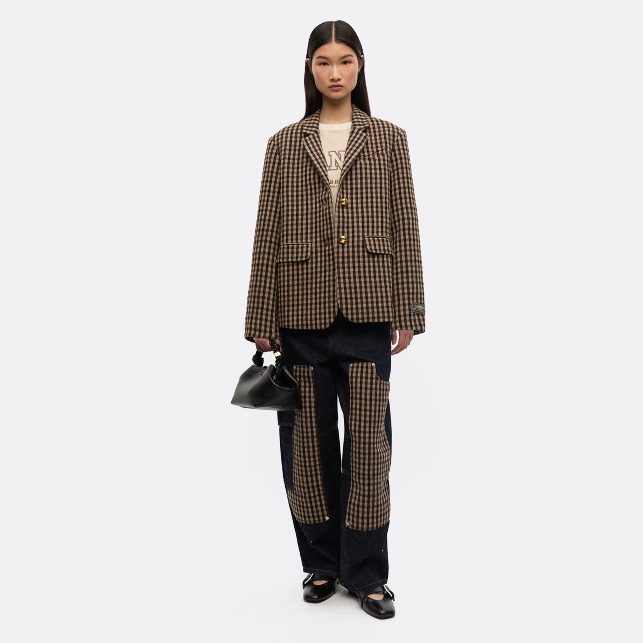 GANNI Check Wool-Mix Oversized Blazer