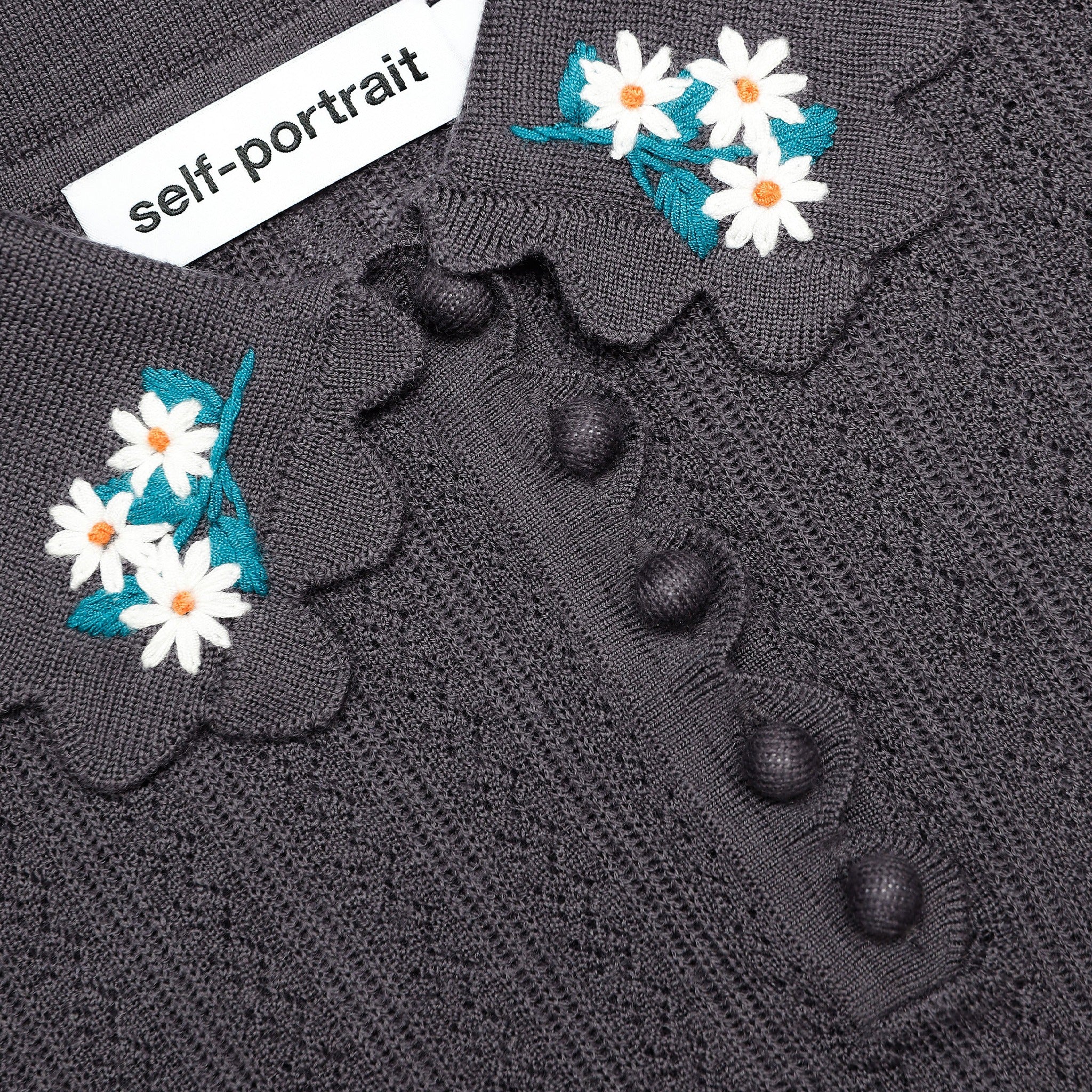 Embroidered Pointelle Knit Top by Self-Portrait in Grey