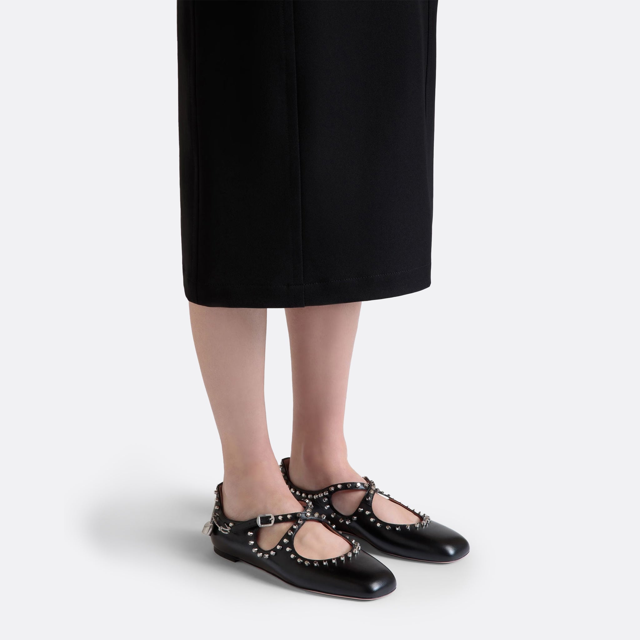 BALLY Ballyrina Flat in Black Leather with Studs