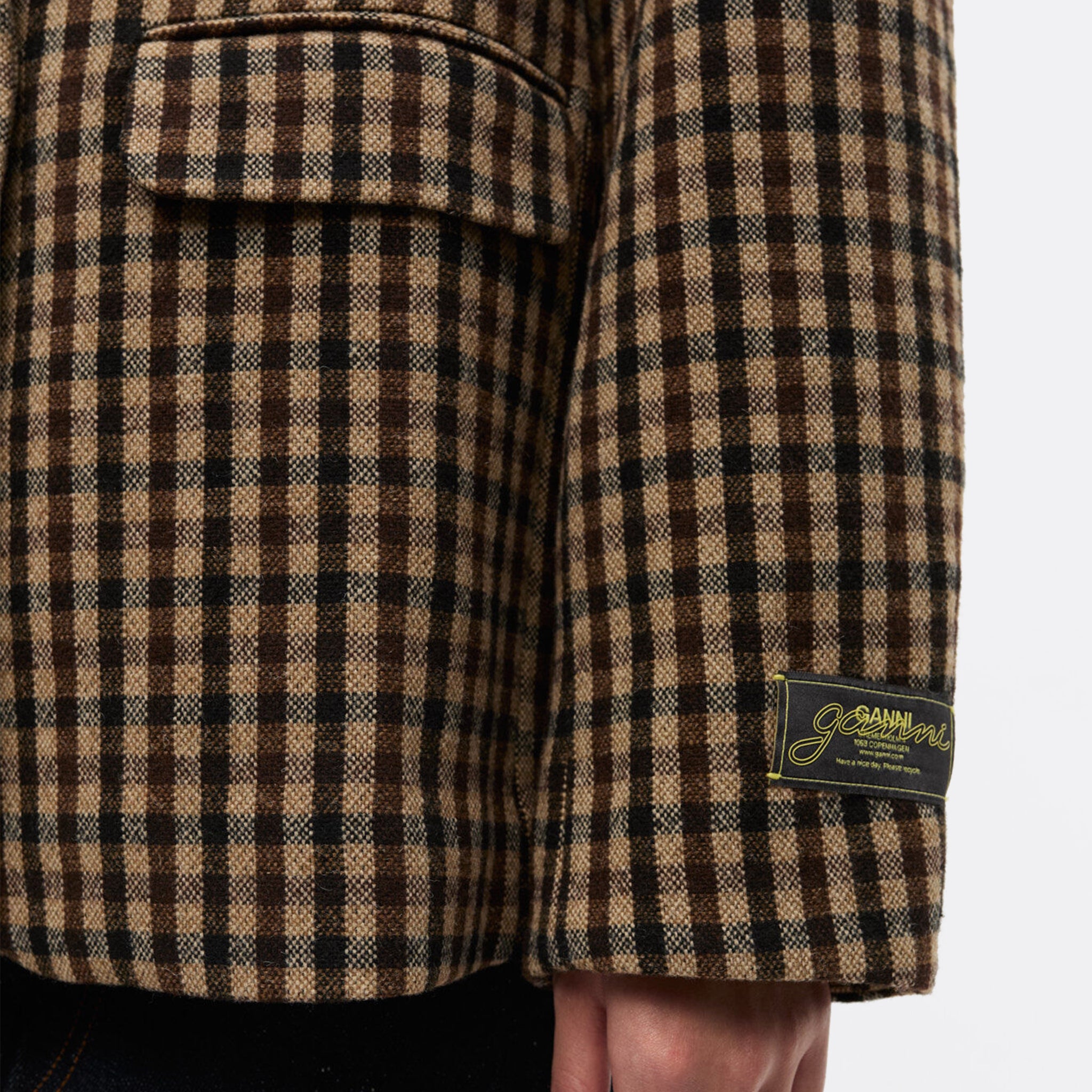 GANNI Check Wool-Mix Oversized Blazer