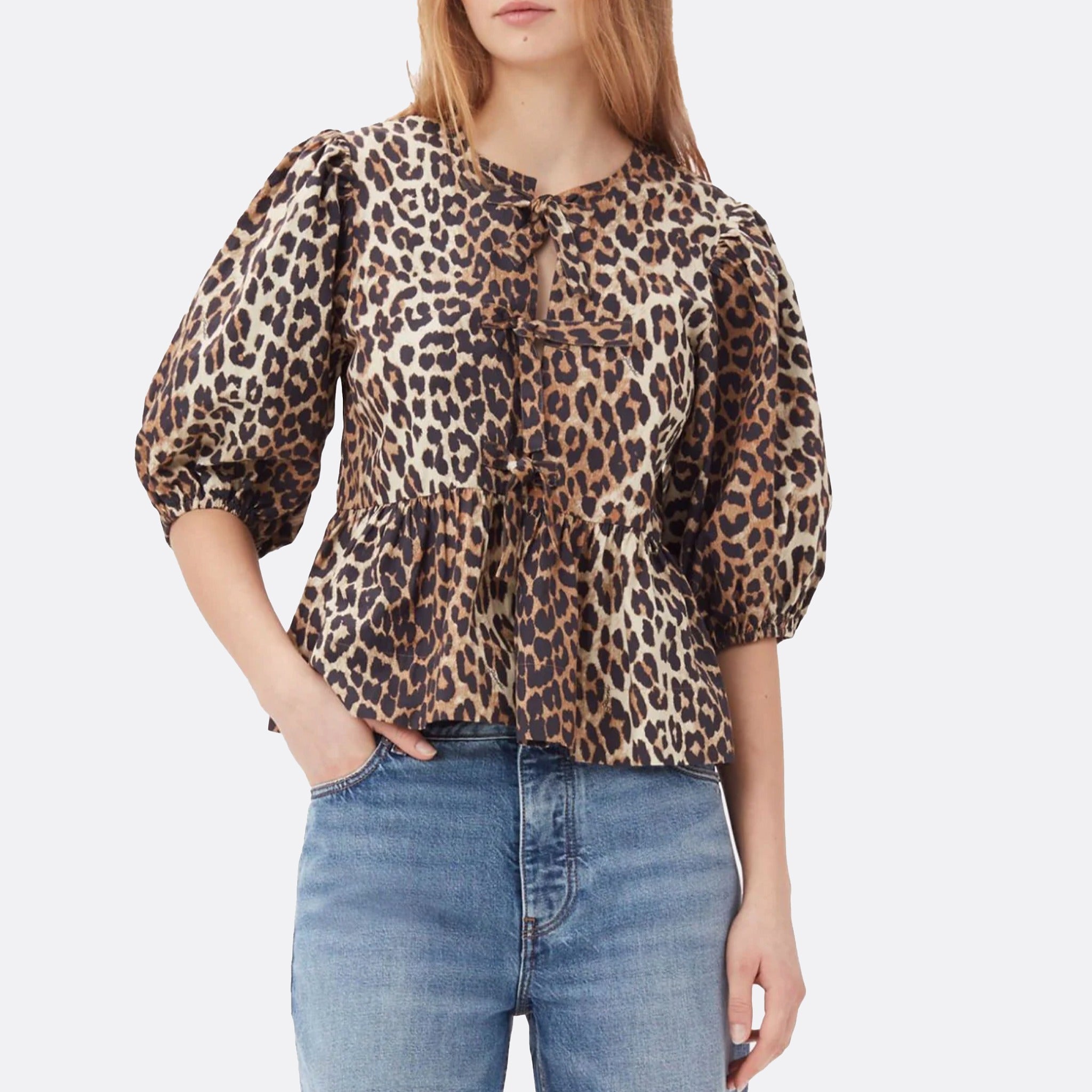 Leopard Poplin Peplum Blouse from GANNI