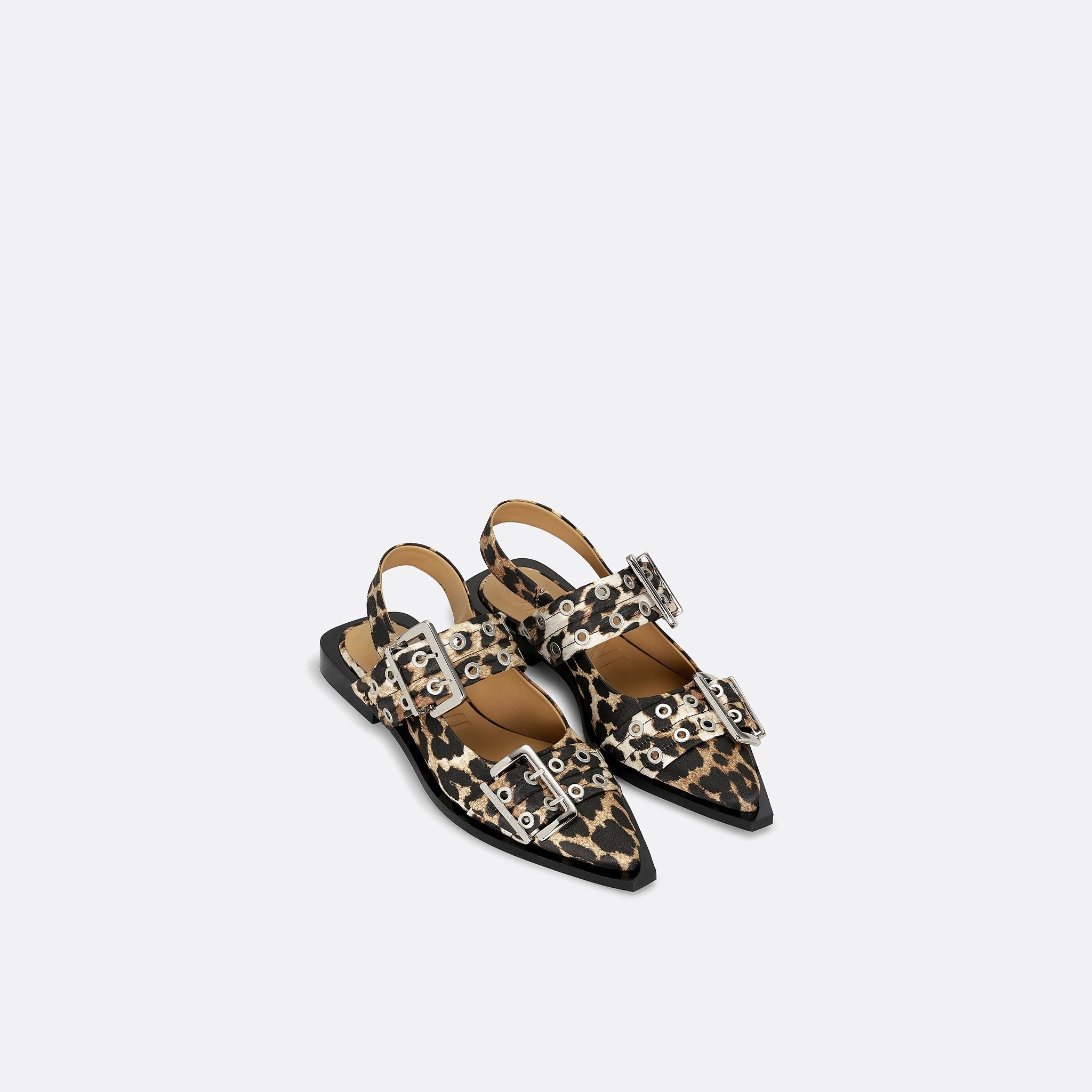 Leopard Satin Buckle Slingbacks from GANNI