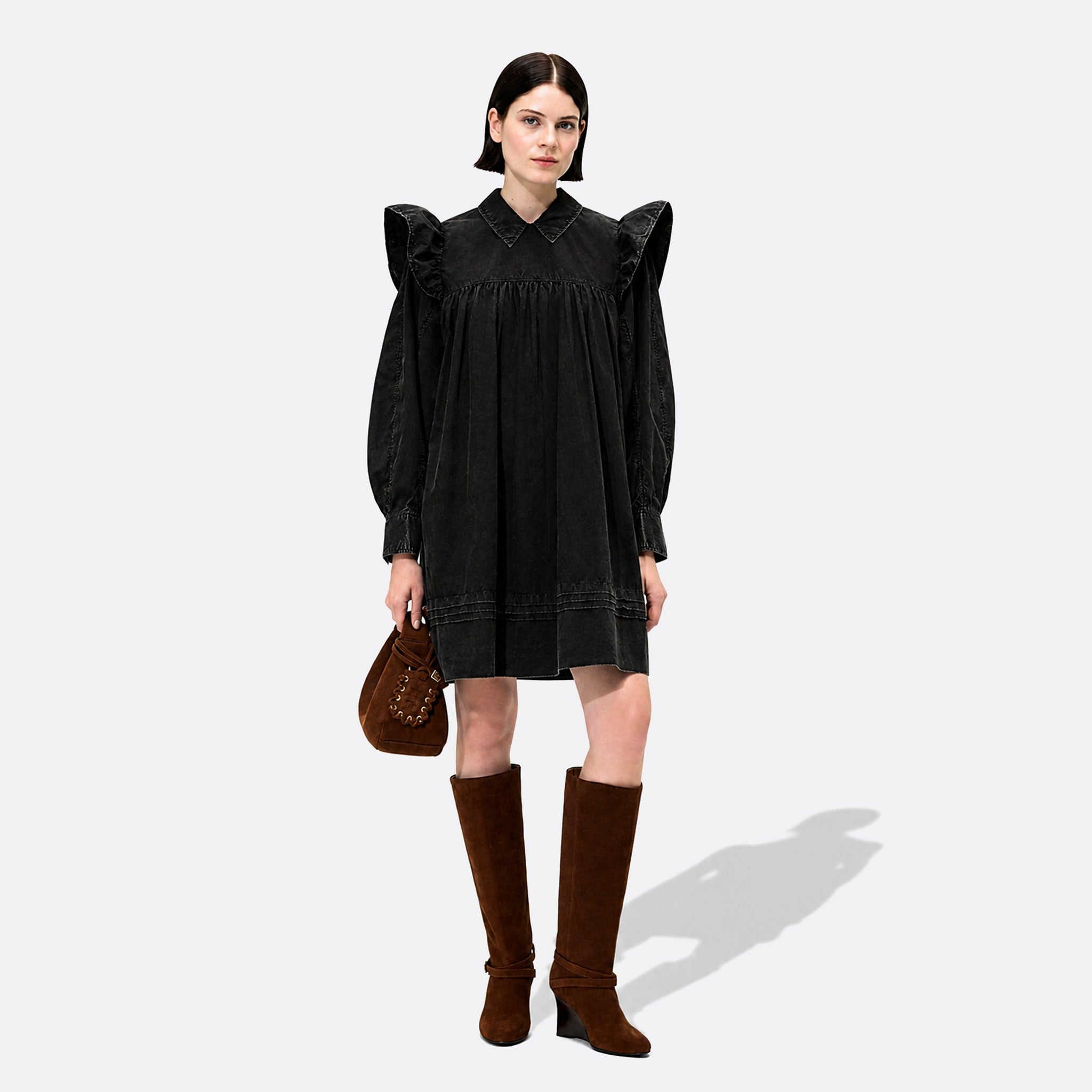 Ganni Washed Mini Shirt Dress in Black