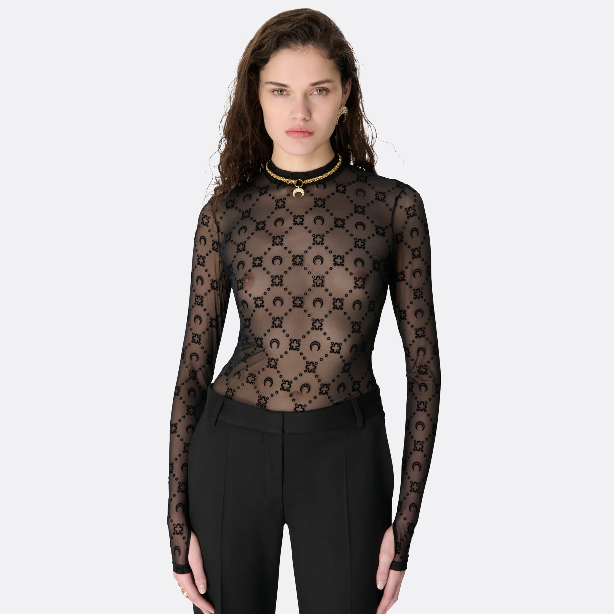 Moonogram Mesh Flock Second Skin Top from Marine Serre