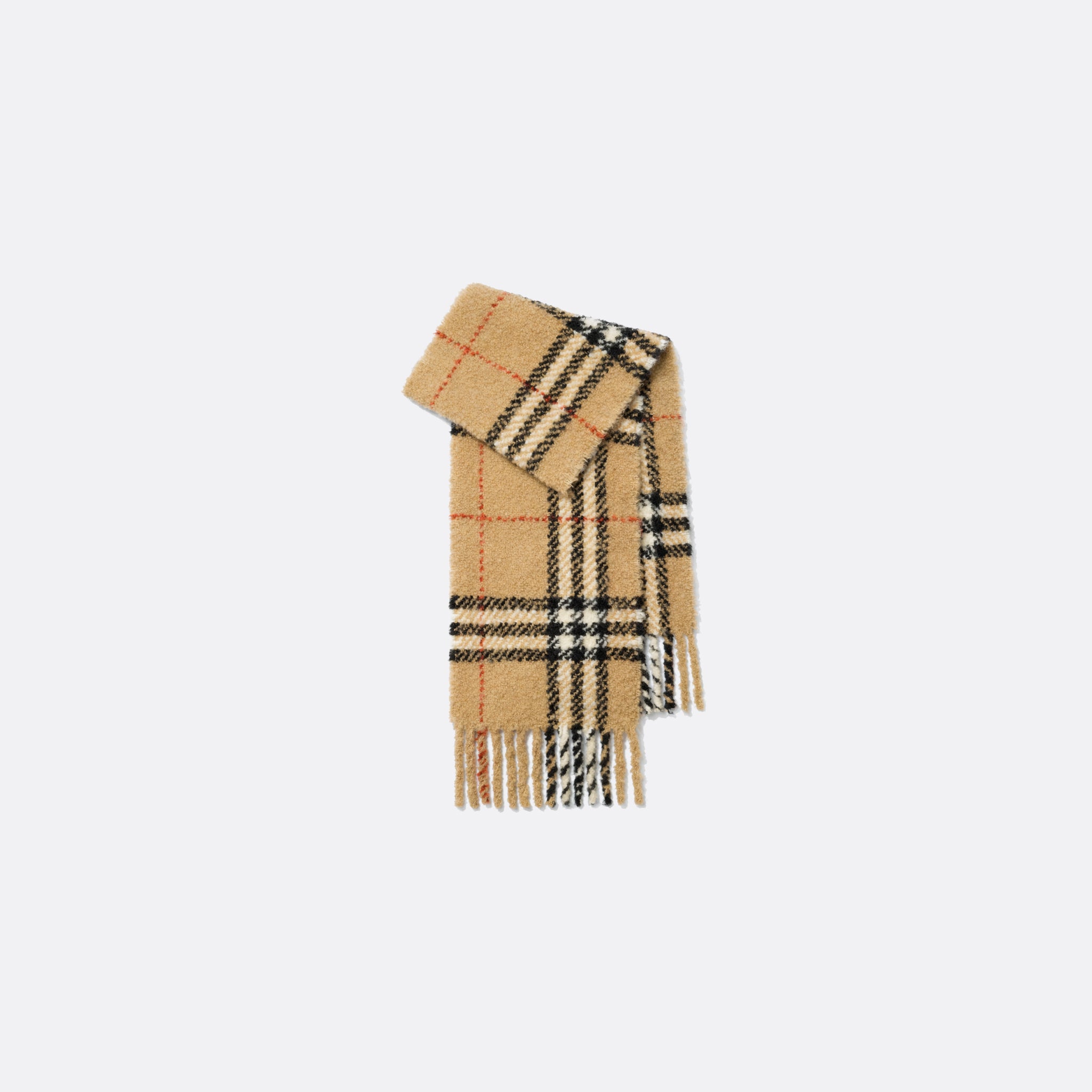 The Check Alpaca Wool Blend Bouclé Scarf from Burberry in Sand Beige
