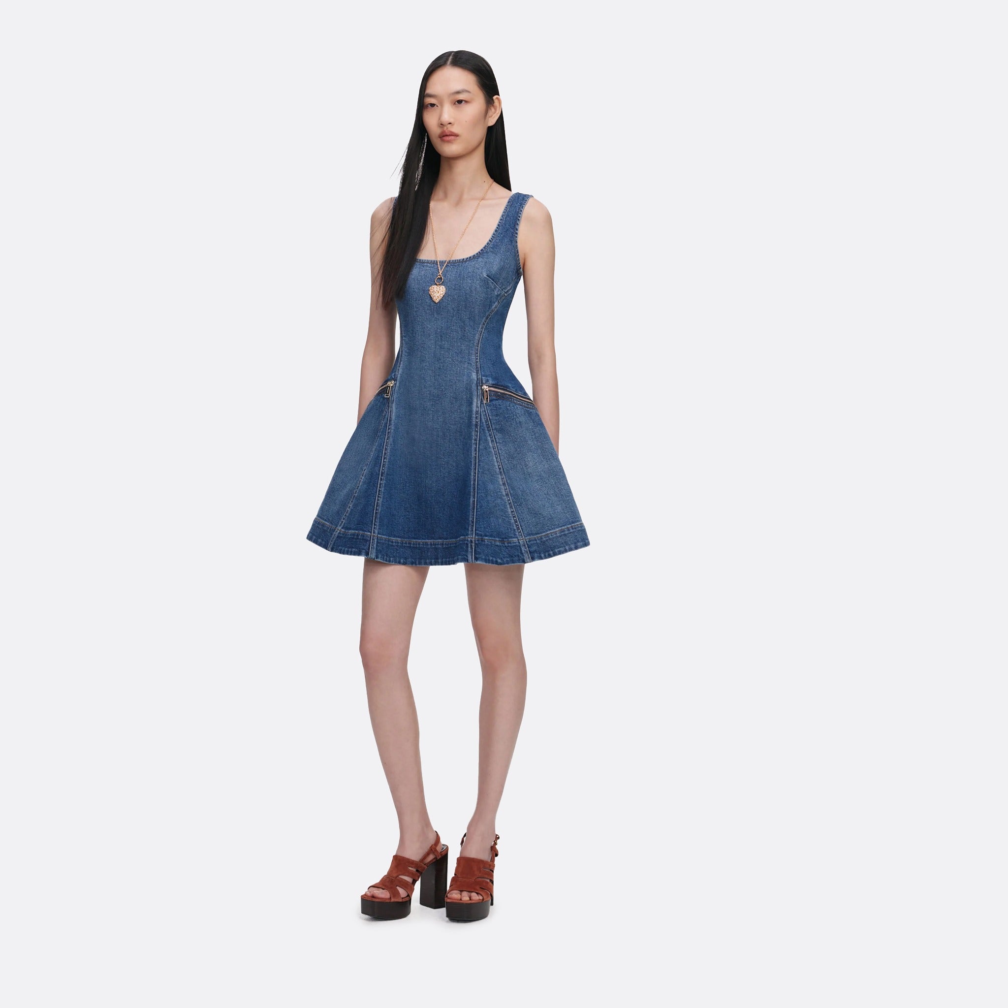 Denim Flared Mini Dress from Self-Portrait