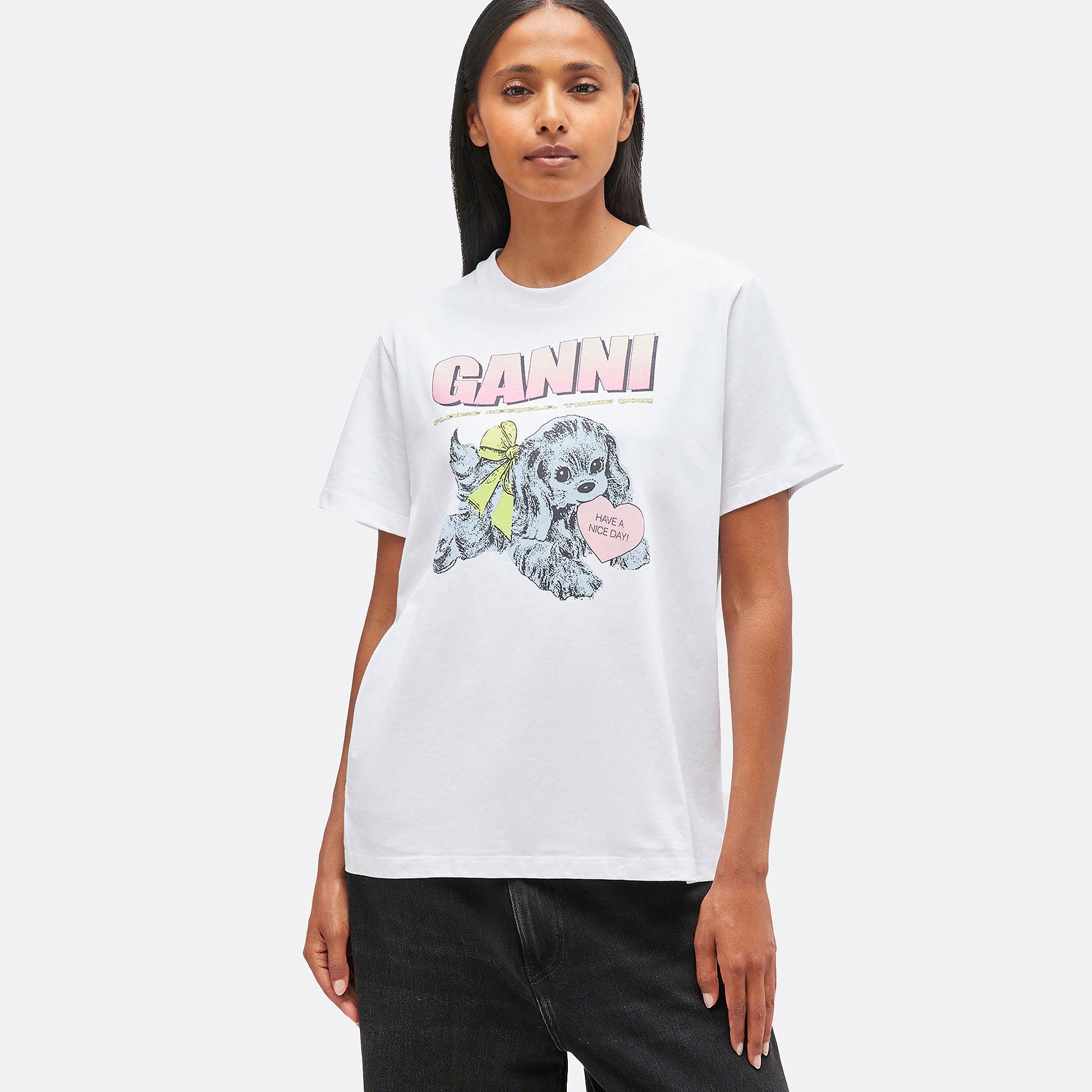 Puppy T-Shirt by Ganni in white