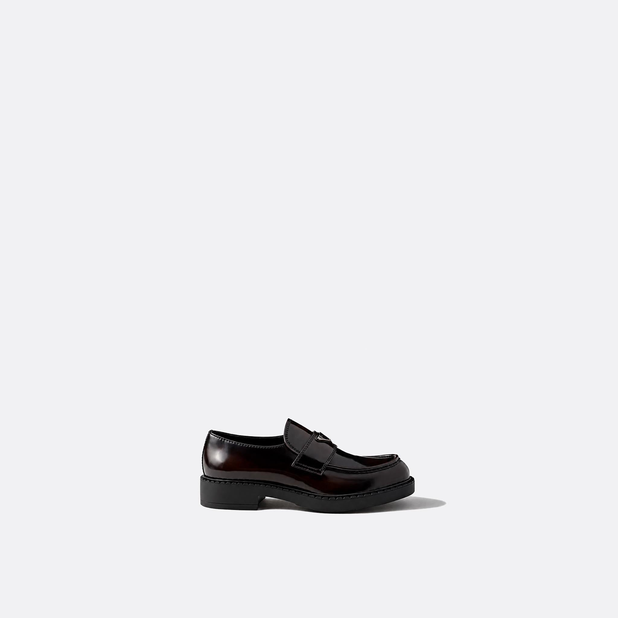 Chocolate Brushed Leather Loafers from Prada
