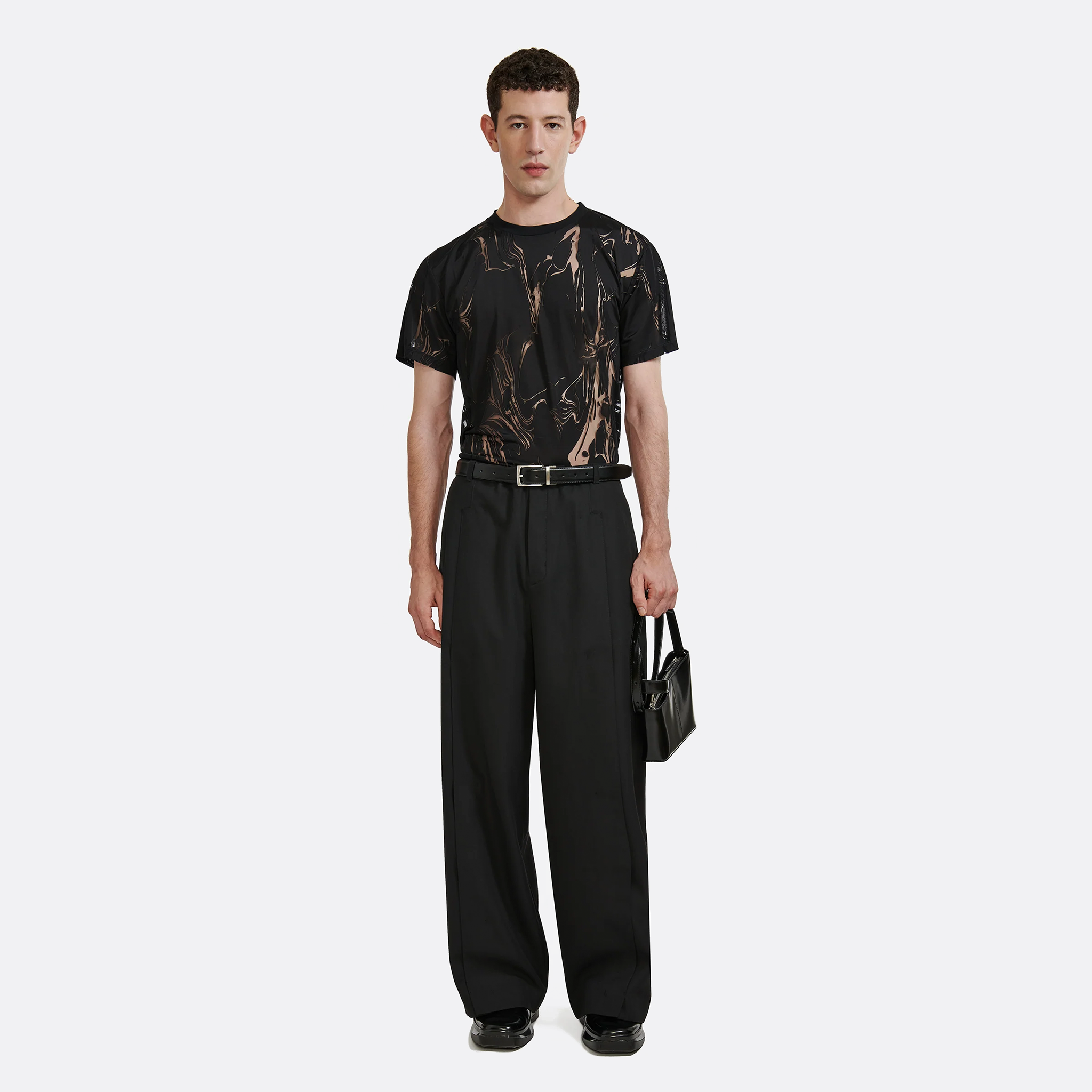 LGN Louis Gabriel Nouchi Marbled Devoured Jersey T-Shirt  in Black