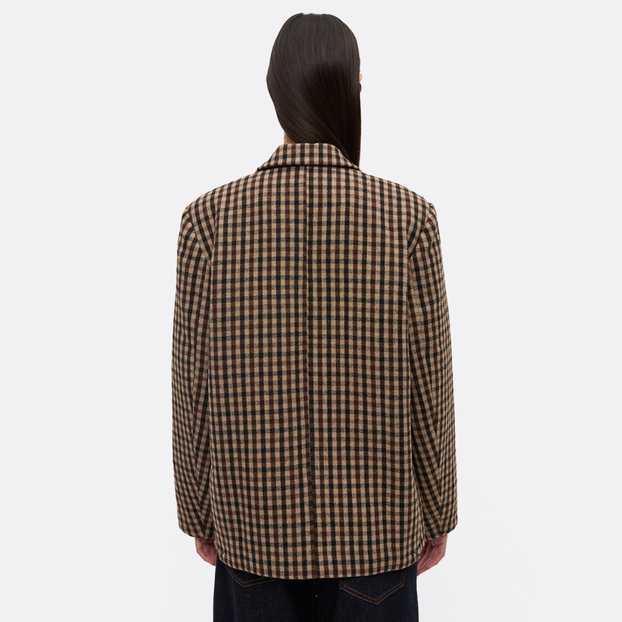 GANNI Check Wool-Mix Oversized Blazer