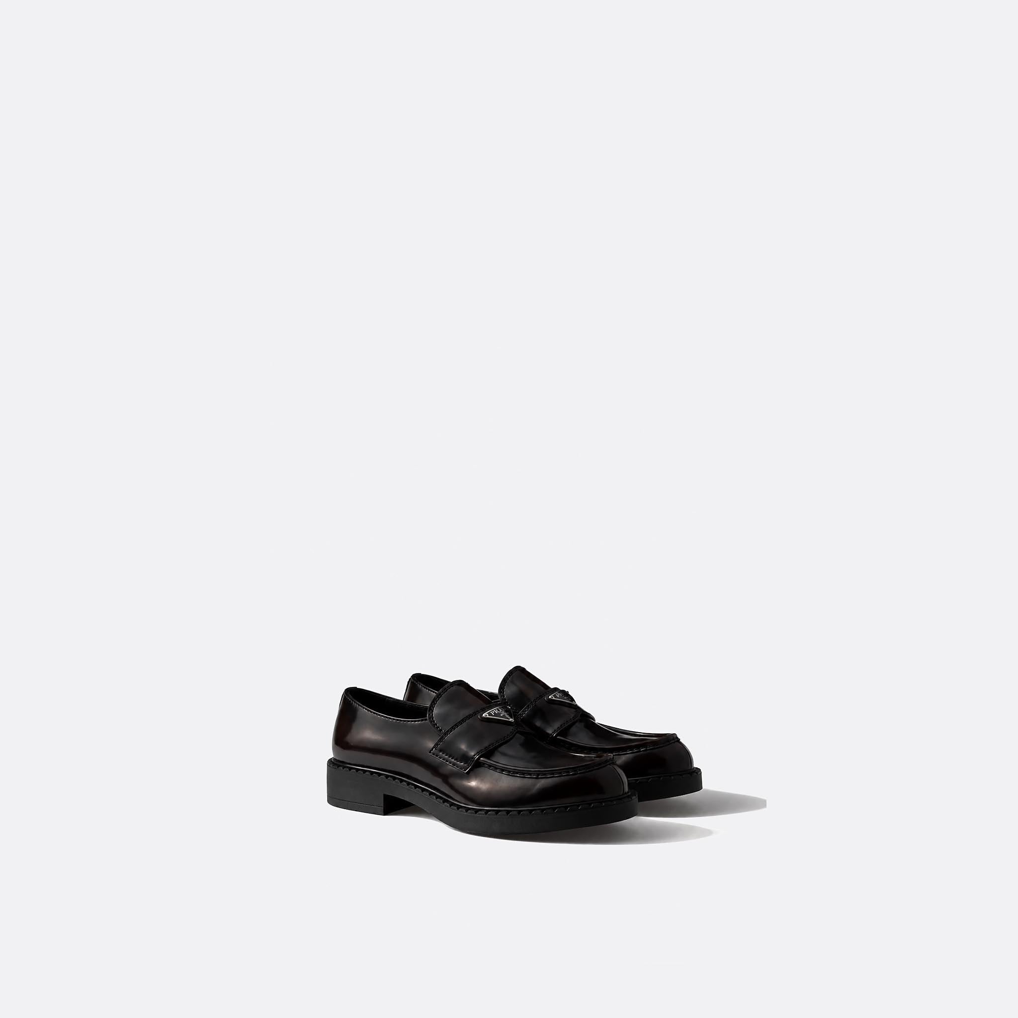 Chocolate Brushed Leather Loafers from Prada