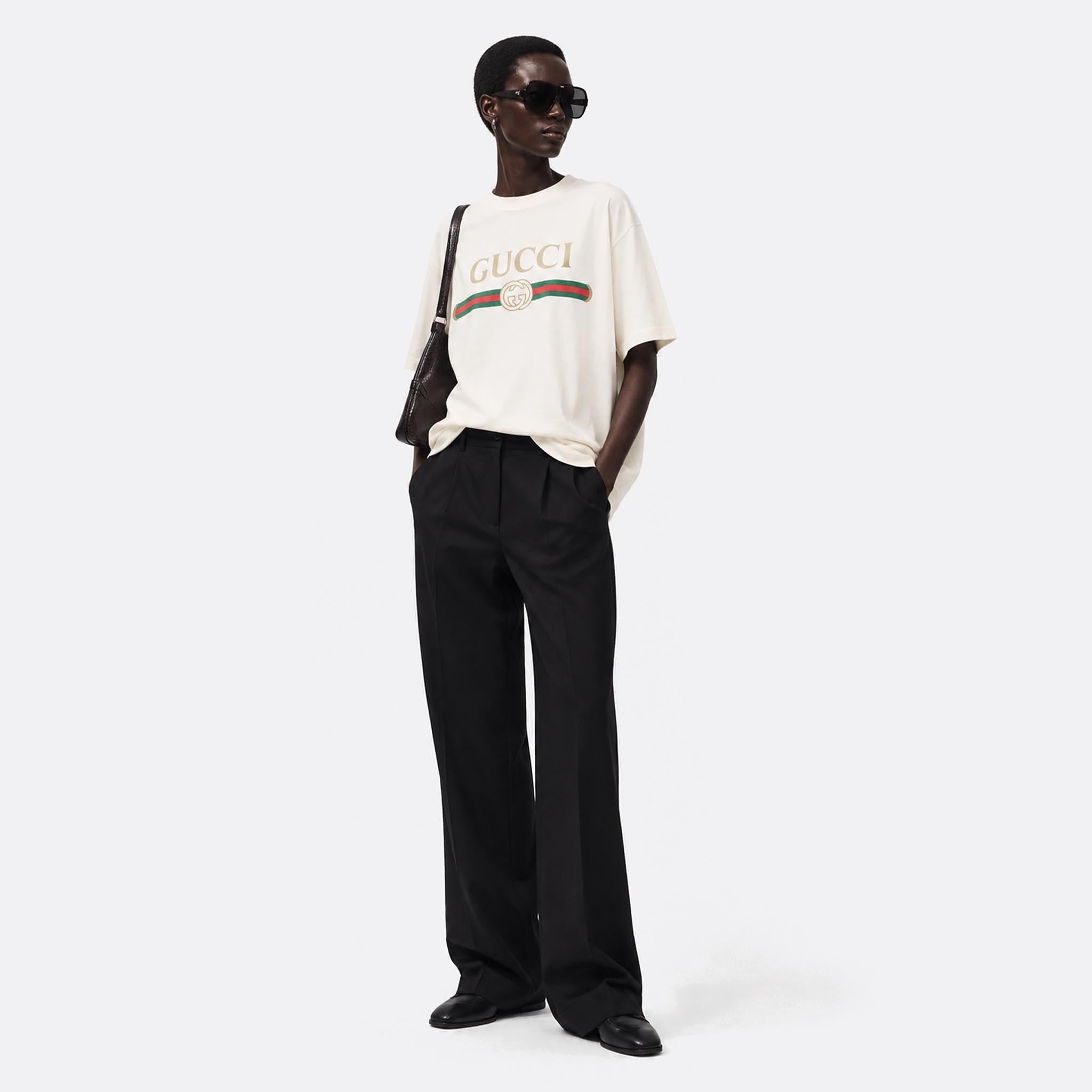 Cotton Jersey and Silk T-Shirt with Interlocking G Print from Gucci