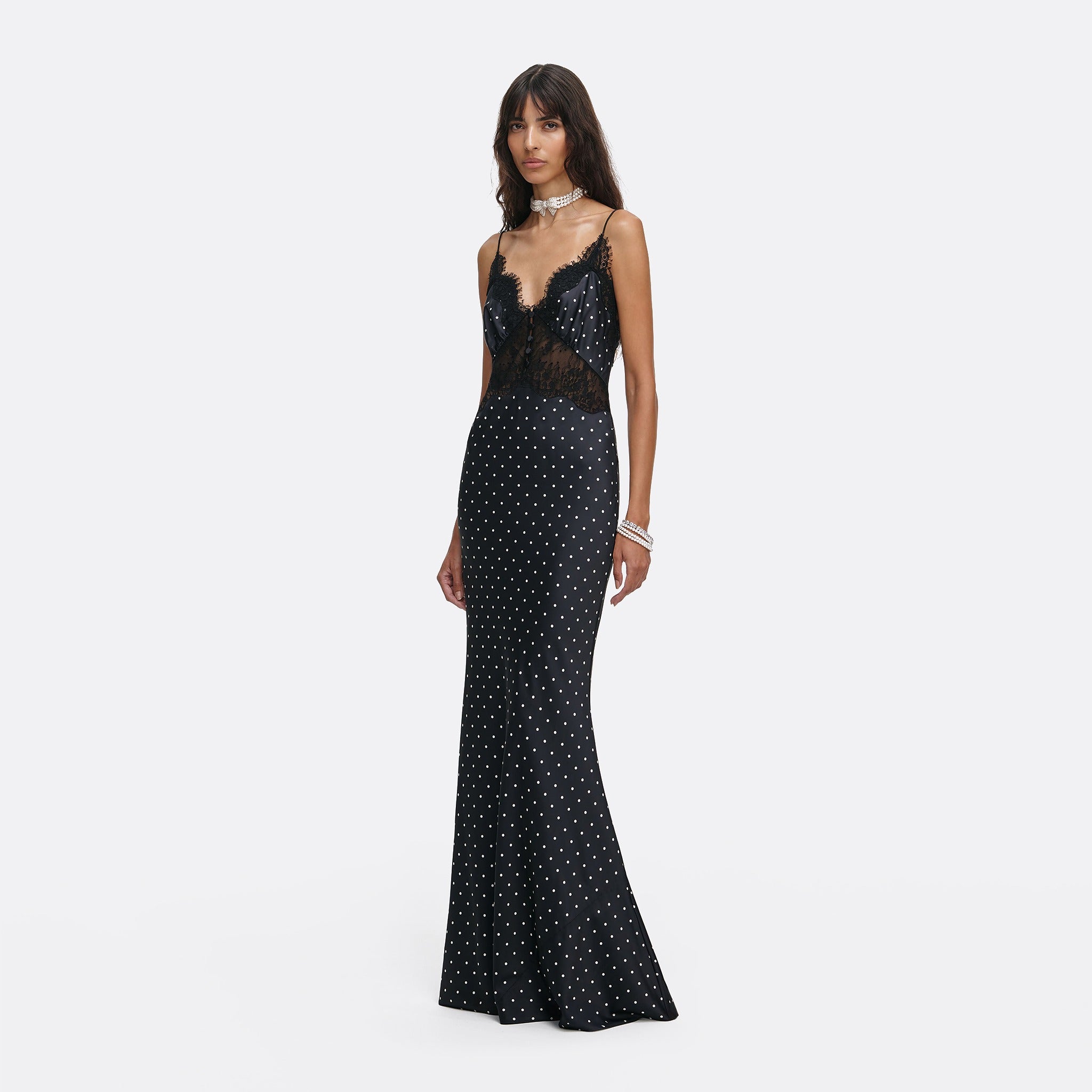 Polka Dot Satin Lace Maxi Dress by Self-Portrait
