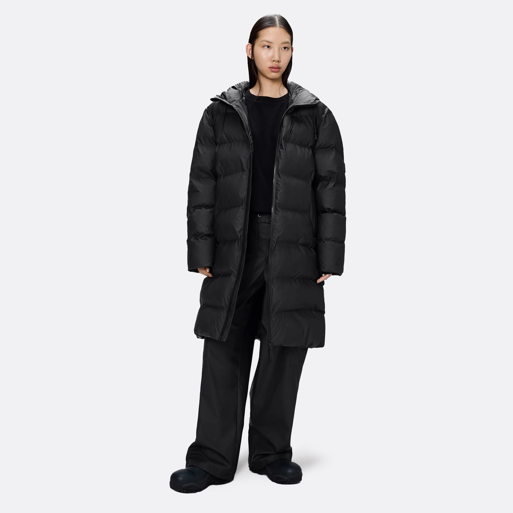 RAINS Alta Longer Puffer Jacket in Black