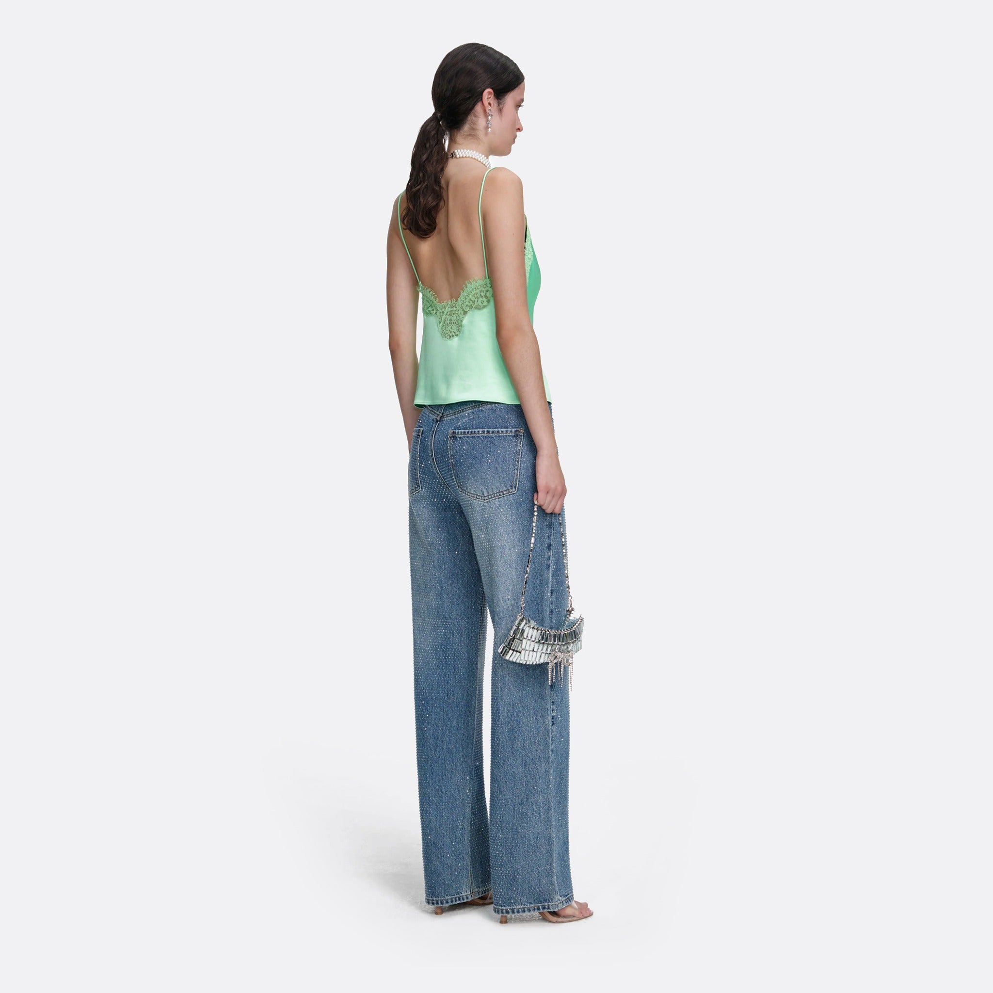 Rhinestone Denim Straight-Leg Jeans from Self-Portrait