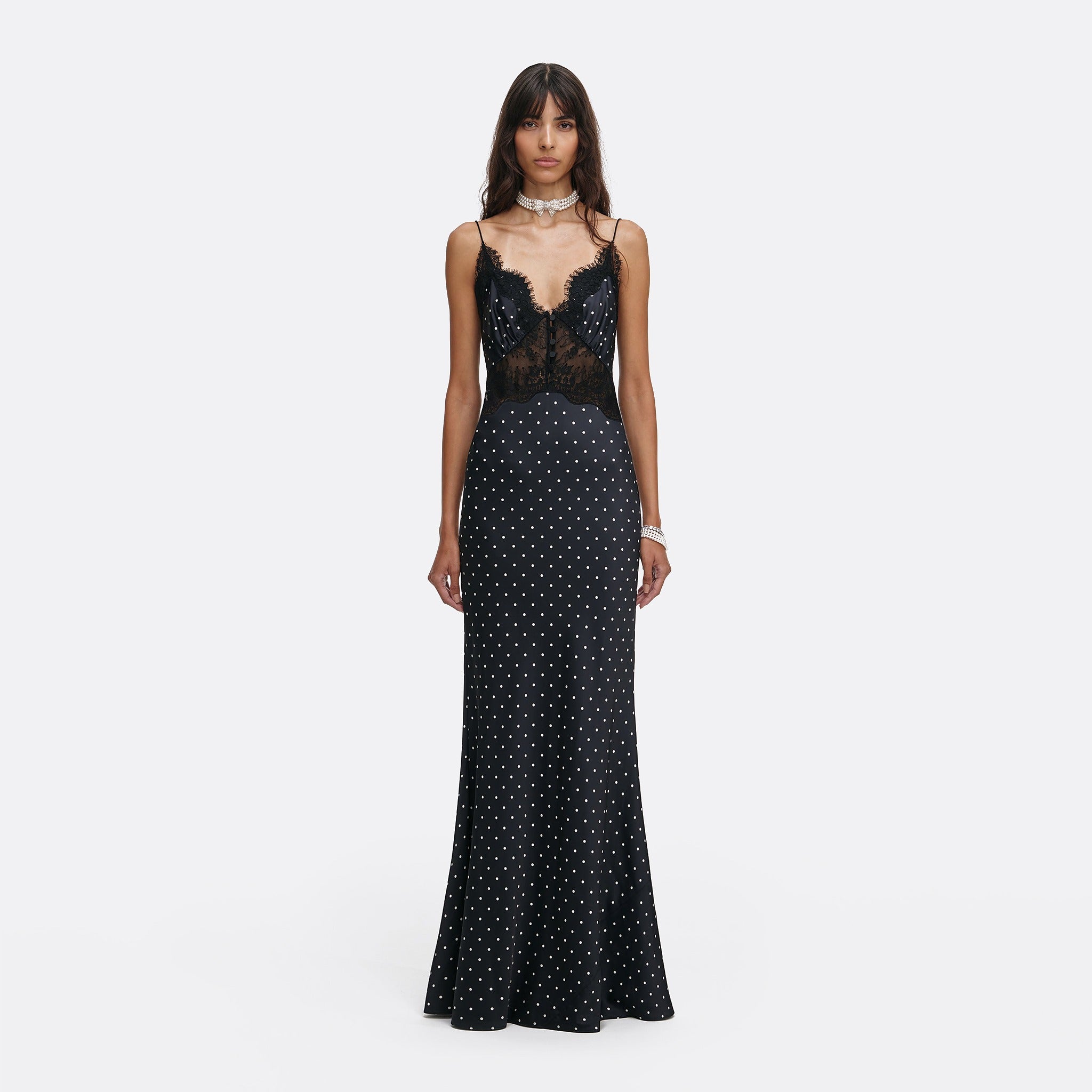 Polka Dot Satin Lace Maxi Dress by Self-Portrait