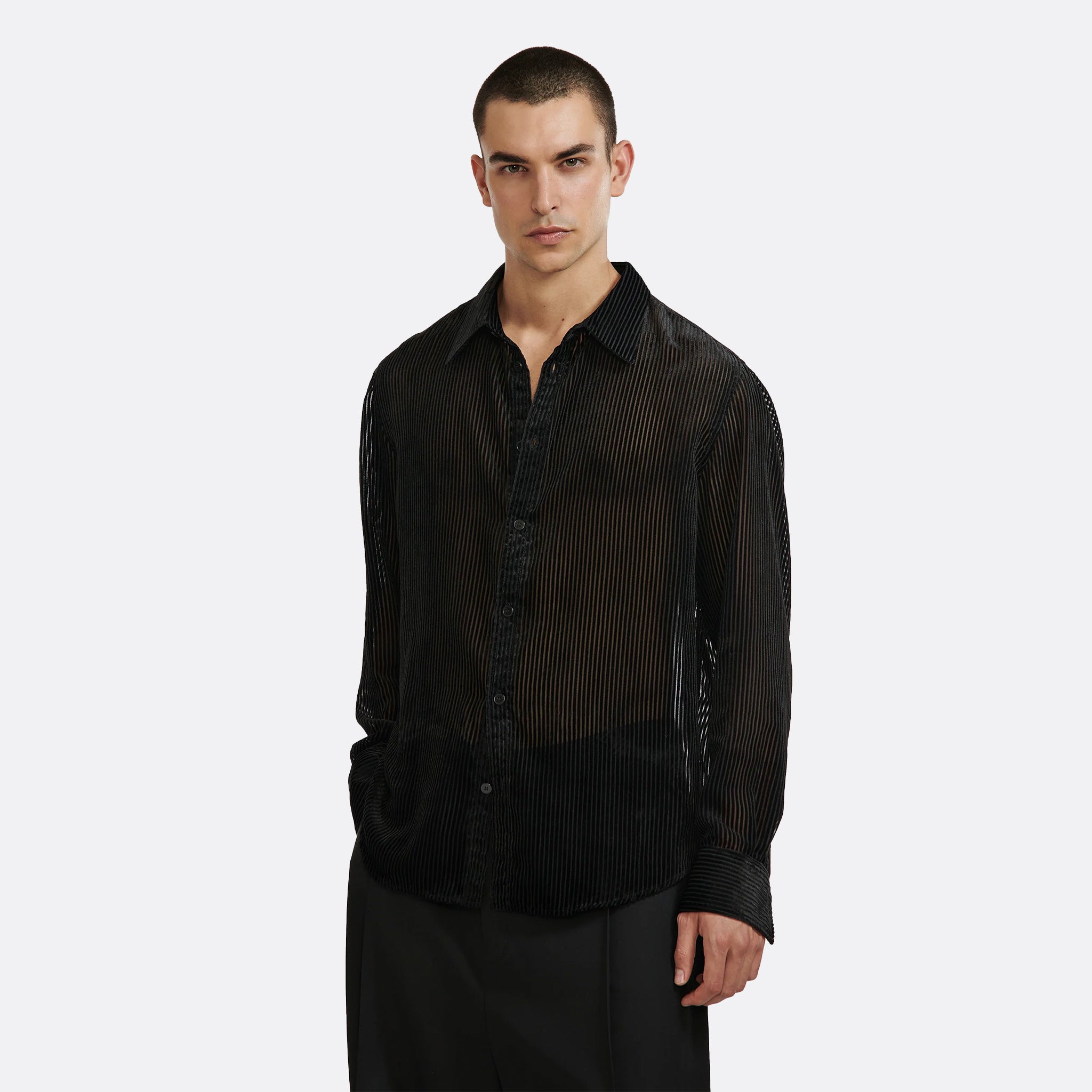 LGN Louis Gabriel Nouchi Classic Transparent Striped Shirt