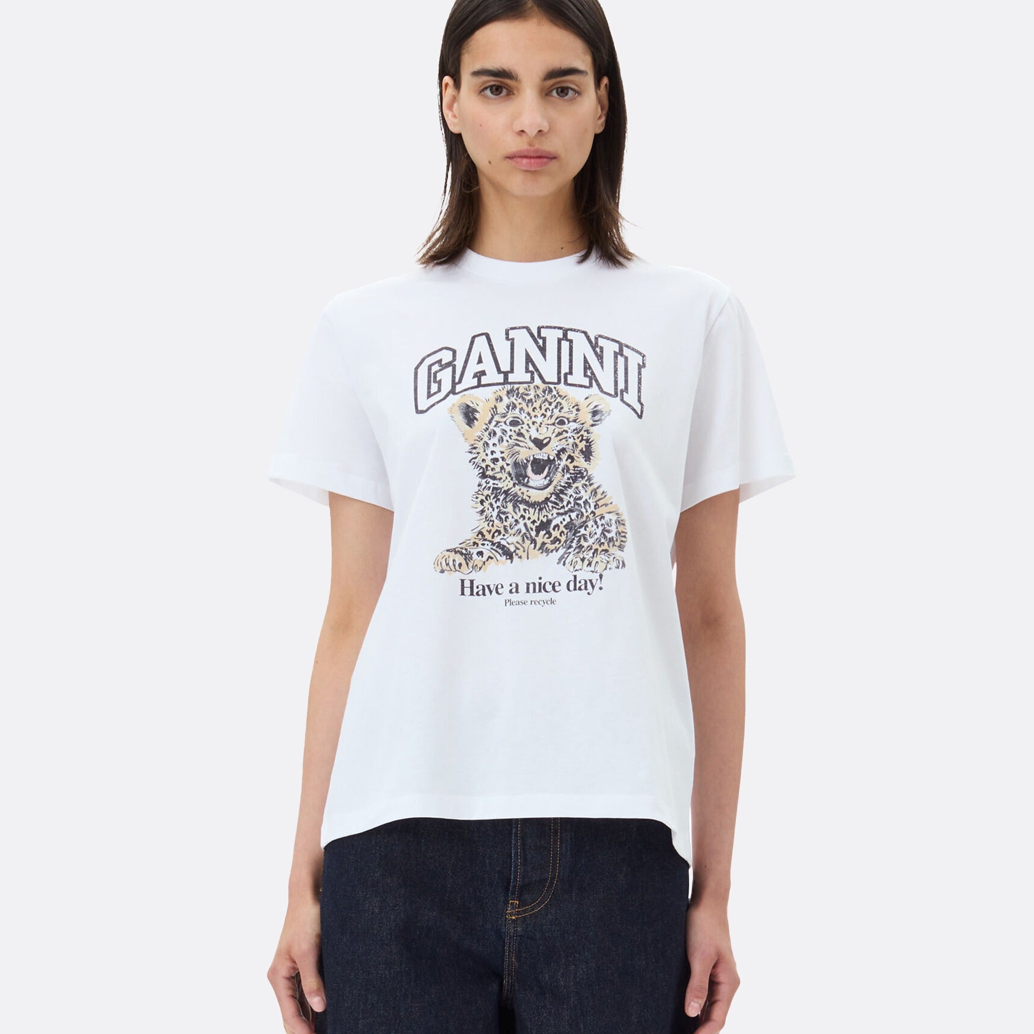 Leopard T-Shirt by Ganni in White