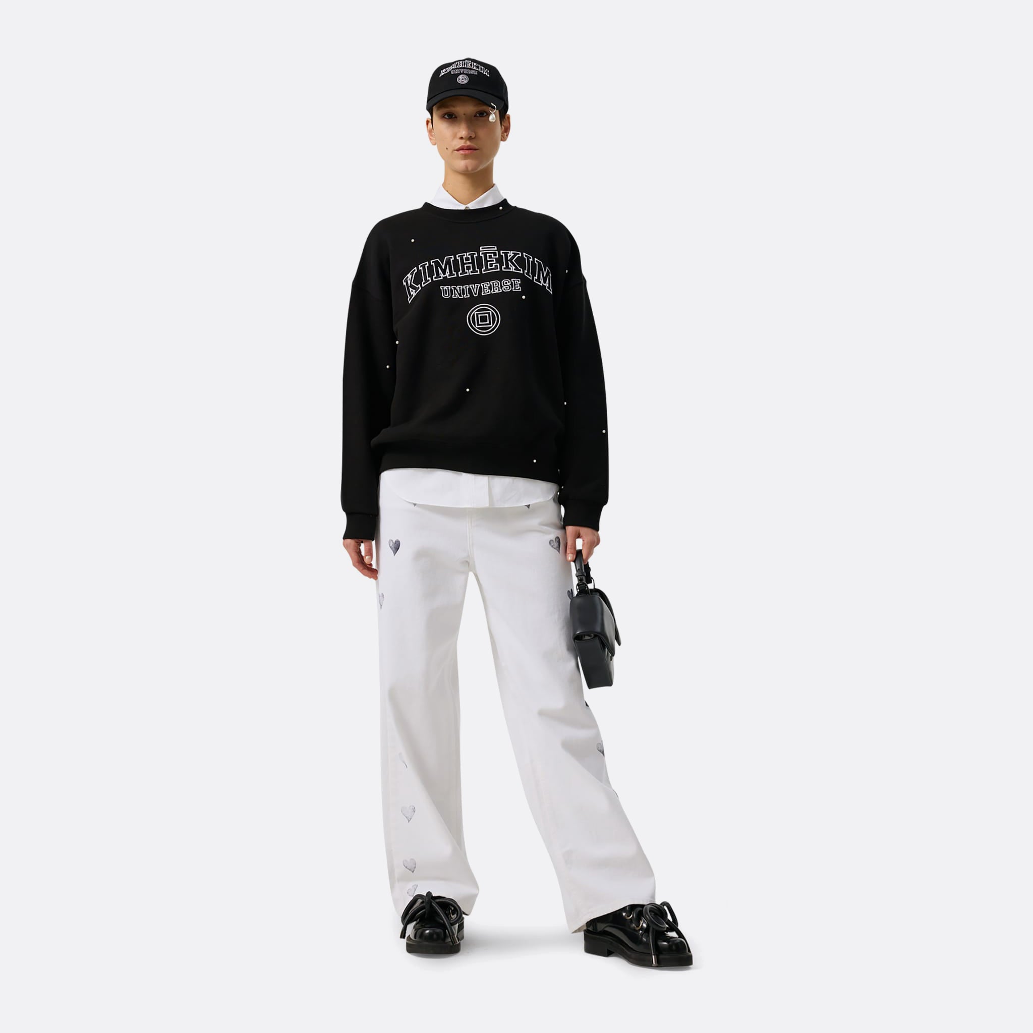 Kimhekim Pearl Pierced Baseball Cap in Black