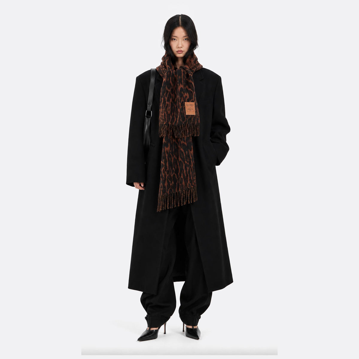 Leopard Compact Wool Scarf from GANNI