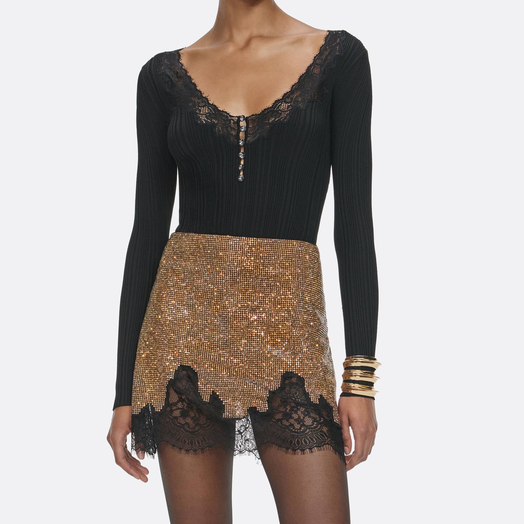 Lace Trim Knit Top by Self-Portrait in Black