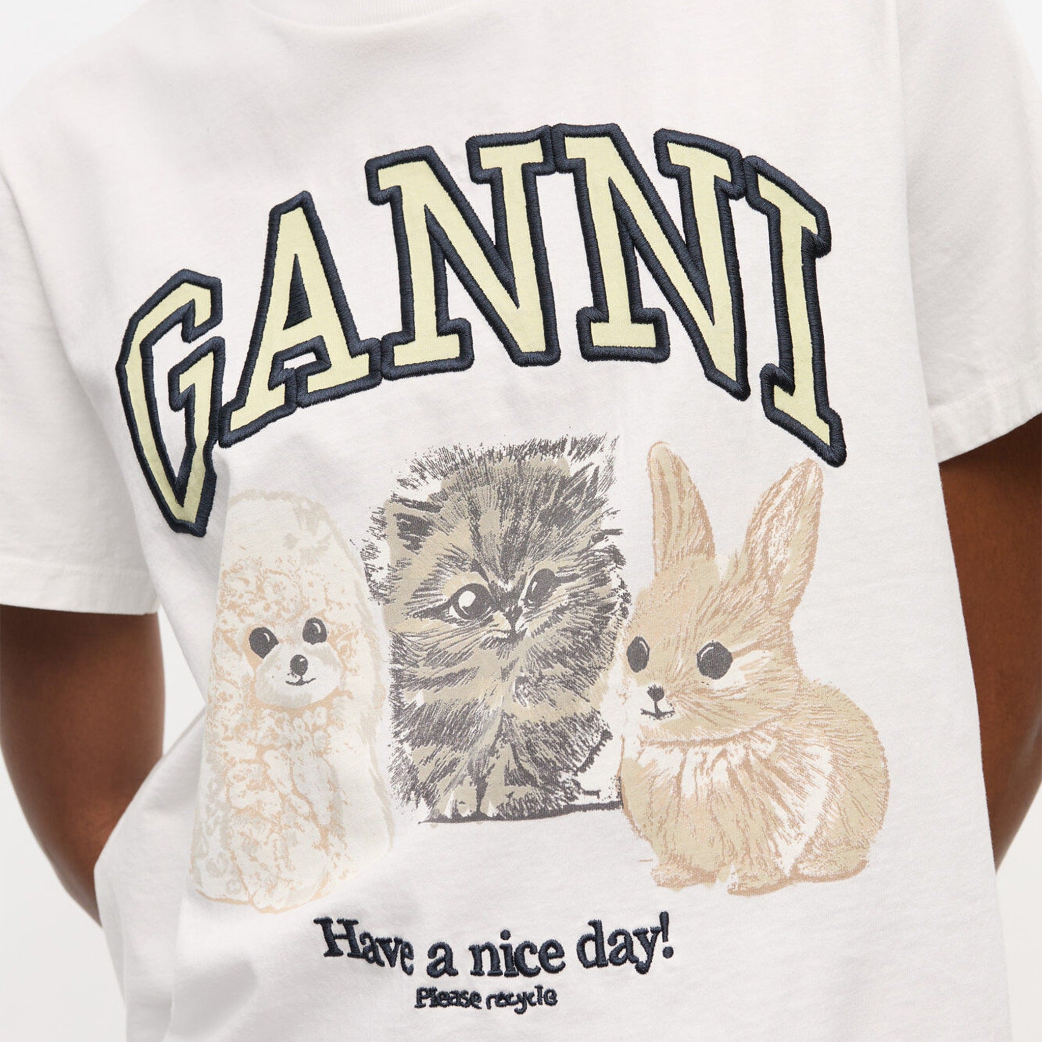 Animal Print T-Shirt by Ganni in White