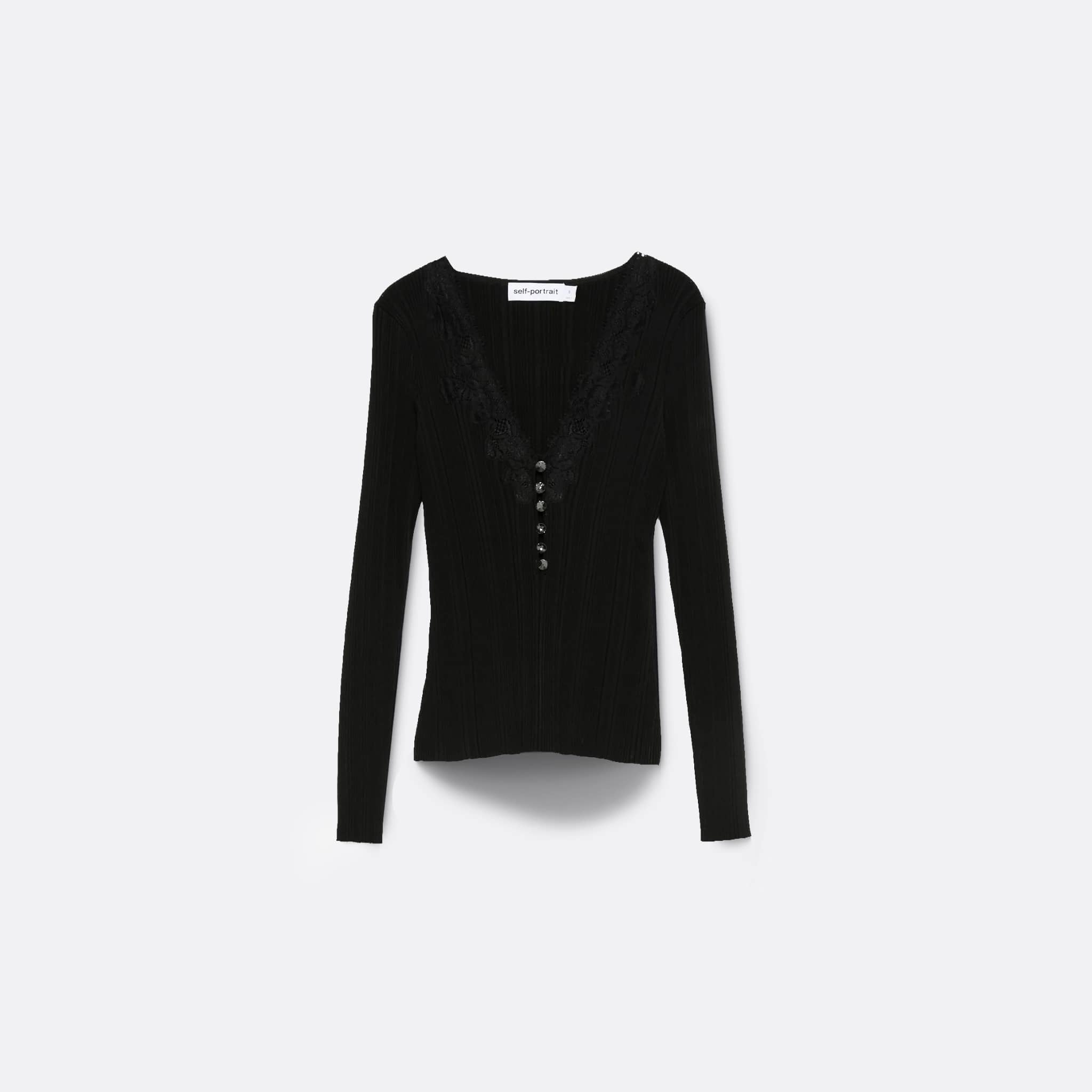 Lace Trim Knit Top by Self-Portrait in Black