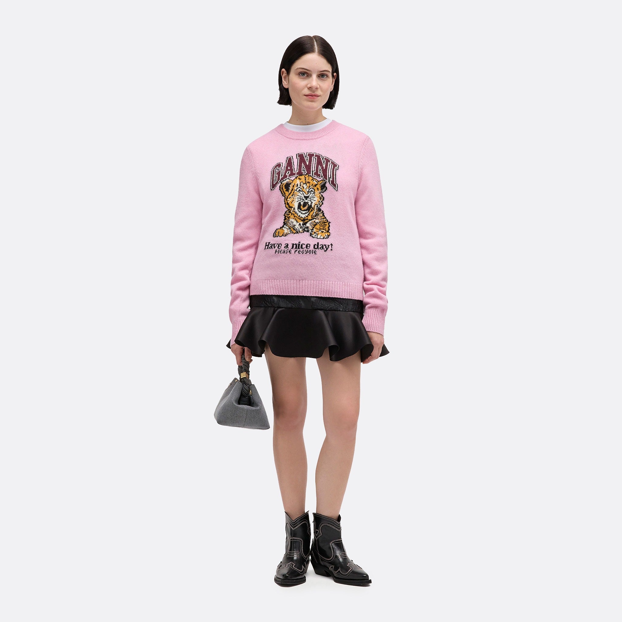 Graphic Wool Jumper by Ganni in Pink