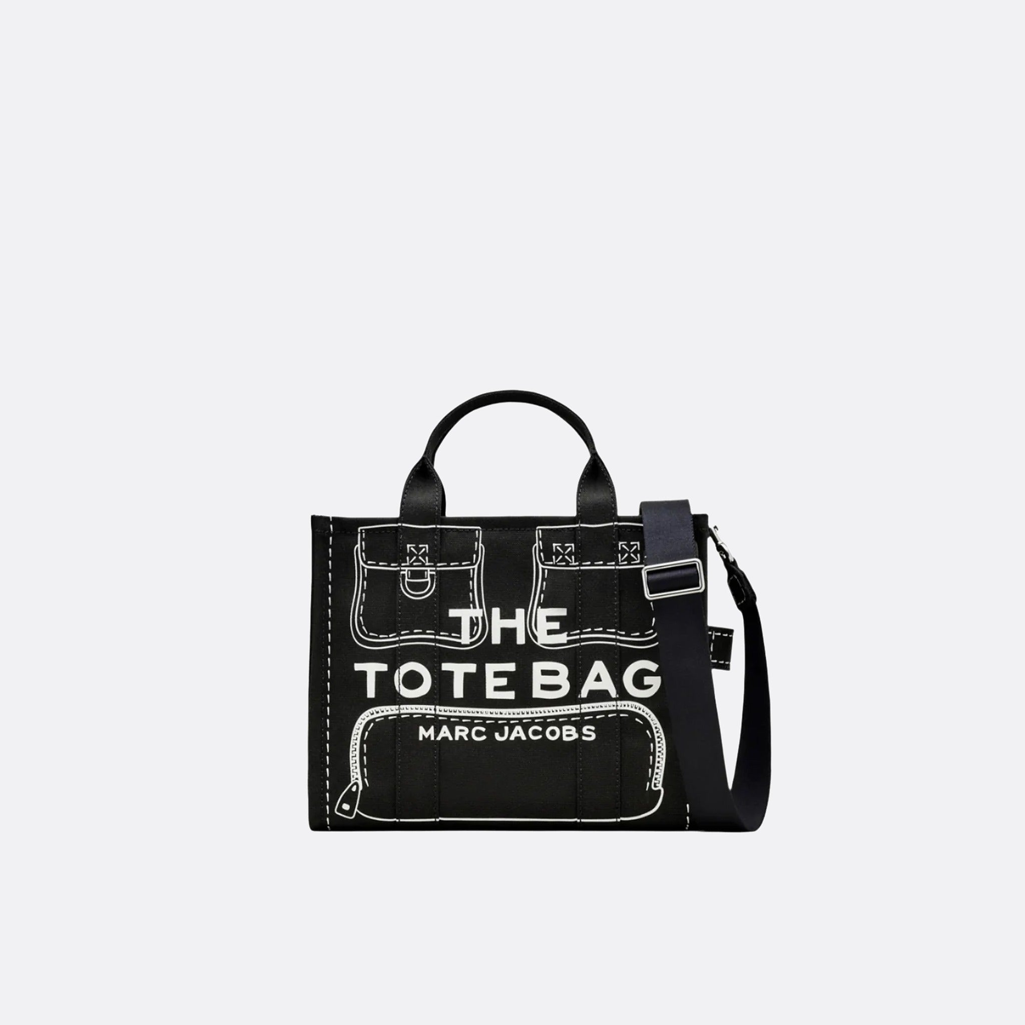 Trompe L’Oeil Cargo Canvas Medium Tote Bag by Marc Jacobs in Black