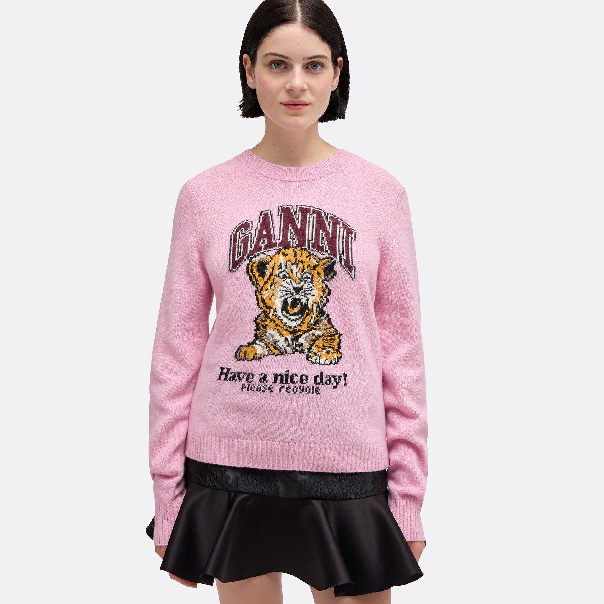 Graphic Wool Jumper by Ganni in Pink