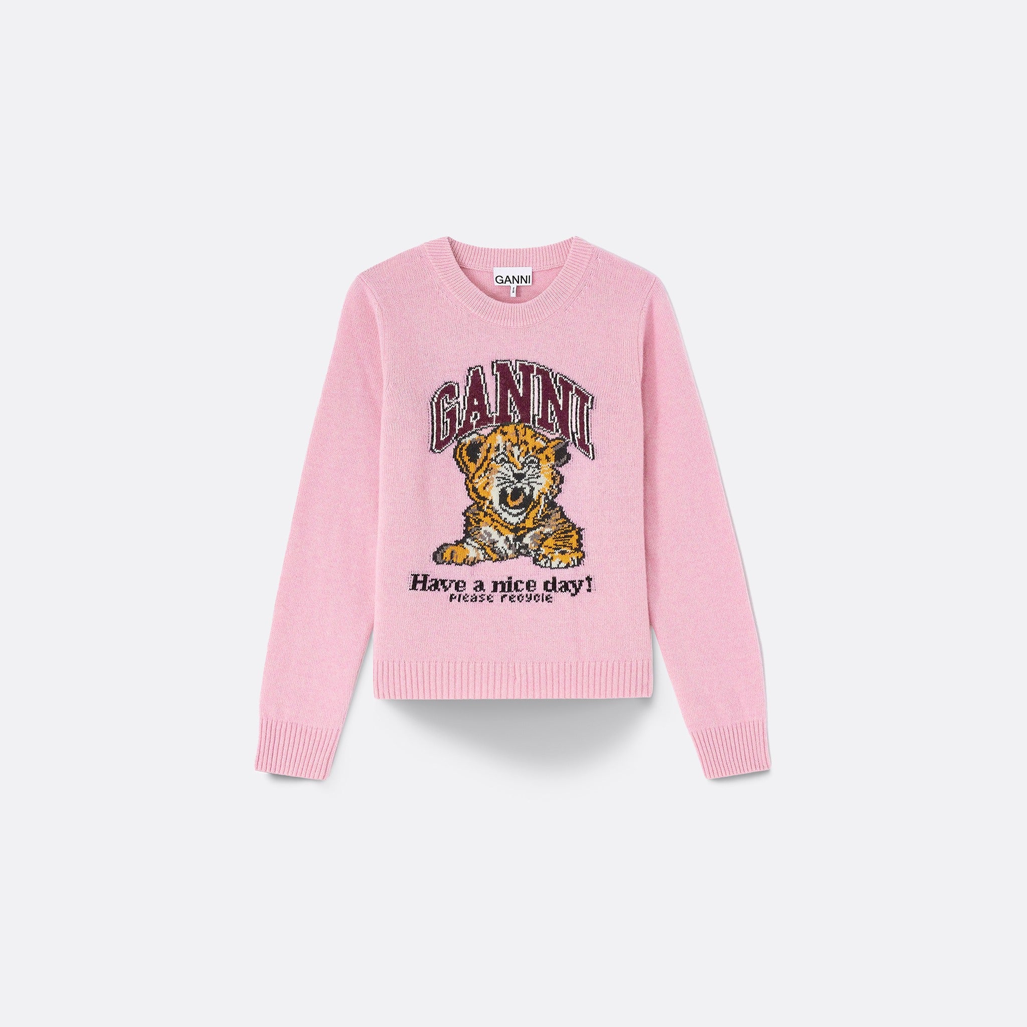 Graphic Wool Jumper by Ganni in Pink