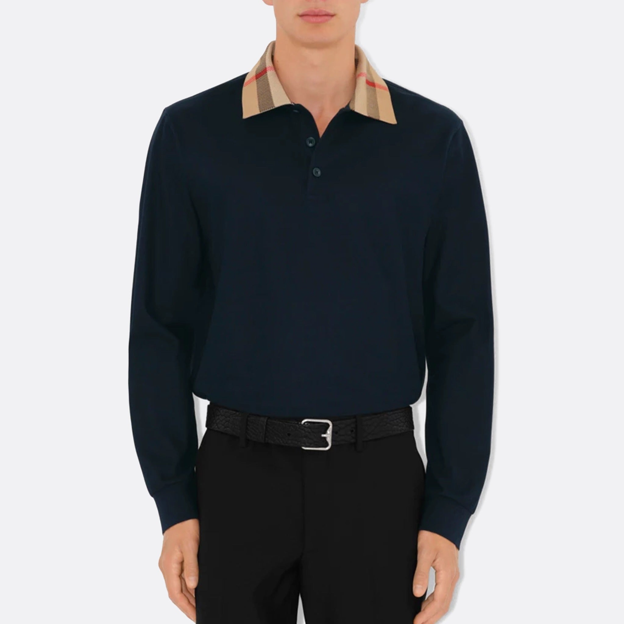 The Slim Fit Check Collar Cotton Polo Shirt from Burberry