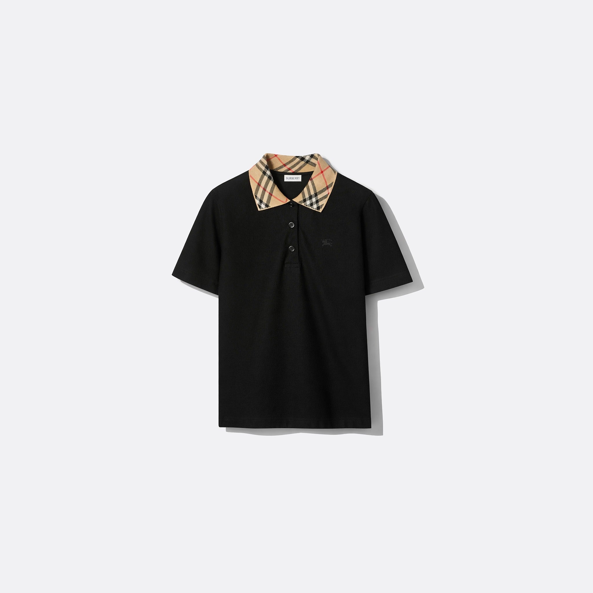 The Slim Fit Check Collar Cotton Polo Shirt from Burberry in Black