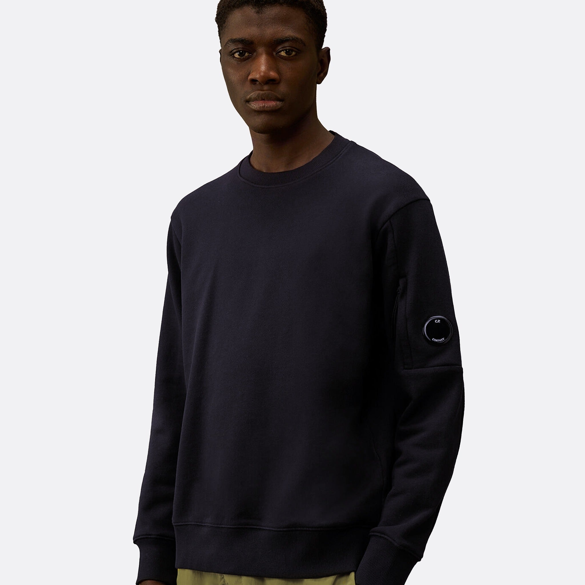 Diagonal Raised Fleece Crewneck Lens Sweatshirt from C.P. Company in Navy