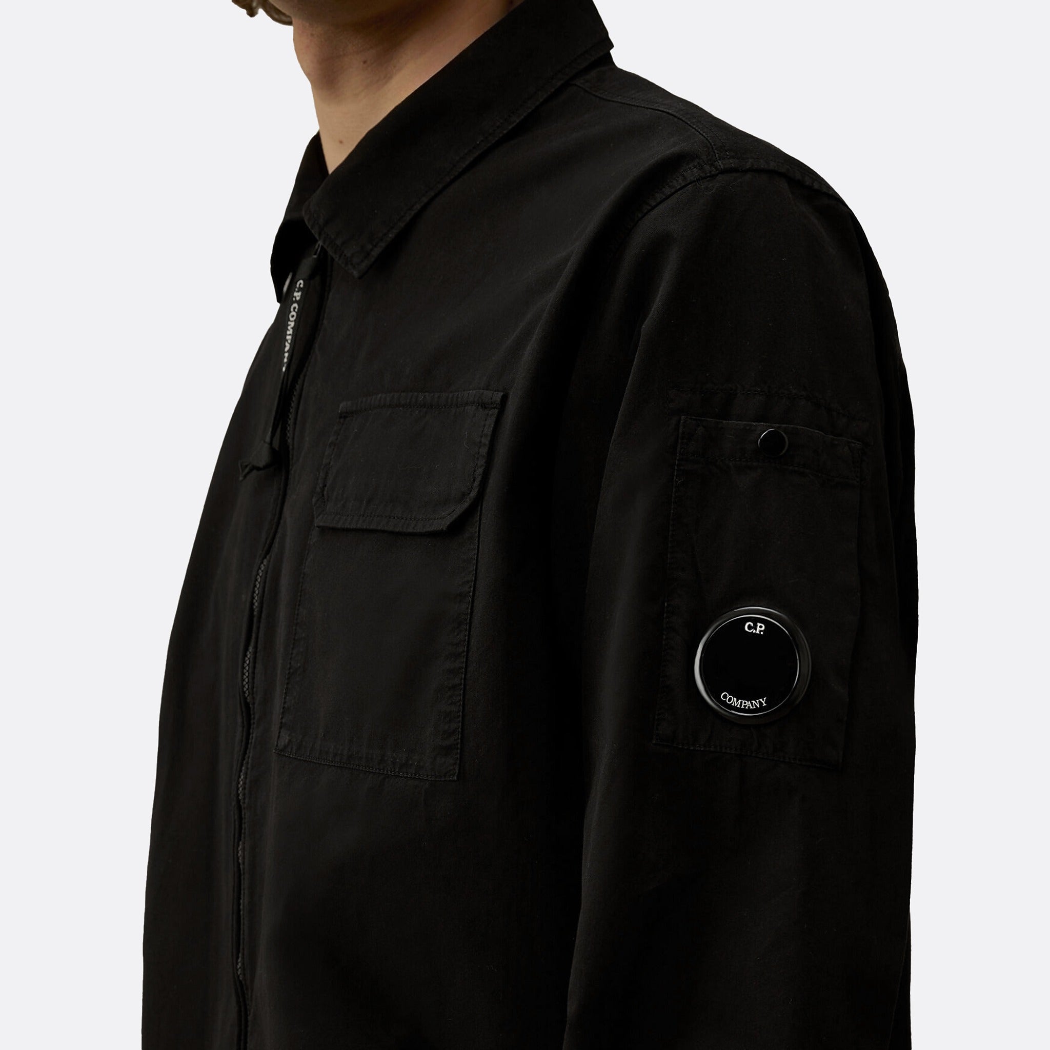 Diagonal Raised Fleece Hooded Lens Sweatshirt from C.P. Company in Black
